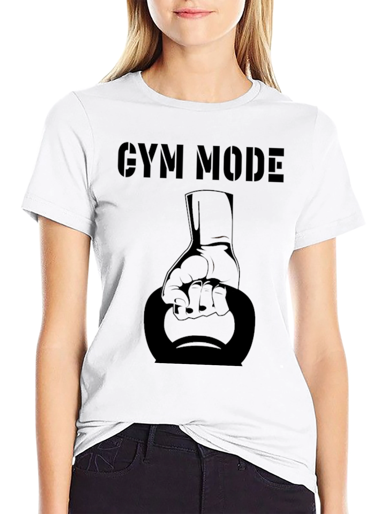 Gym Mode Black T-Shirt with Kettlebell Design