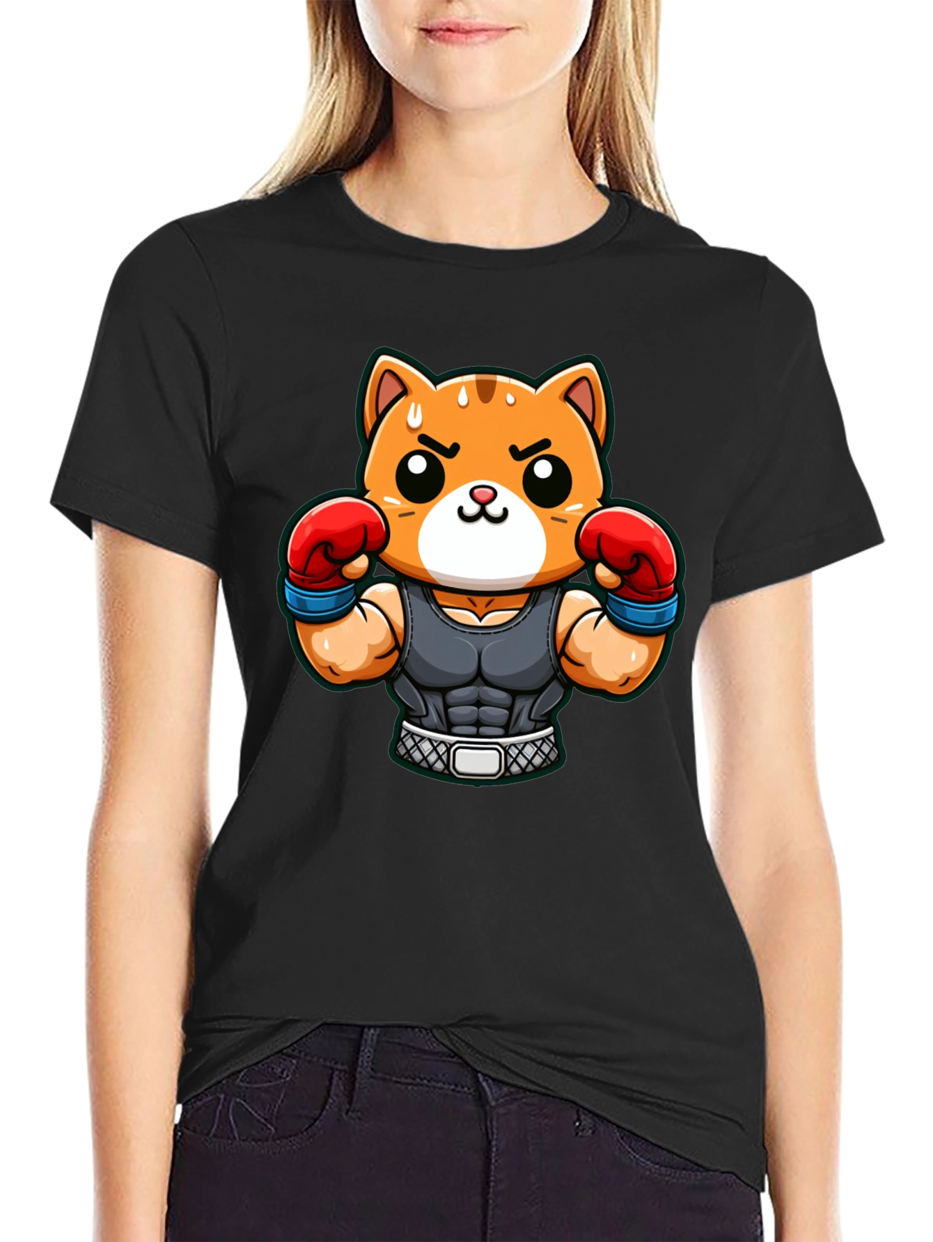 Funny Cartoon Cat Boxer T-Shirt