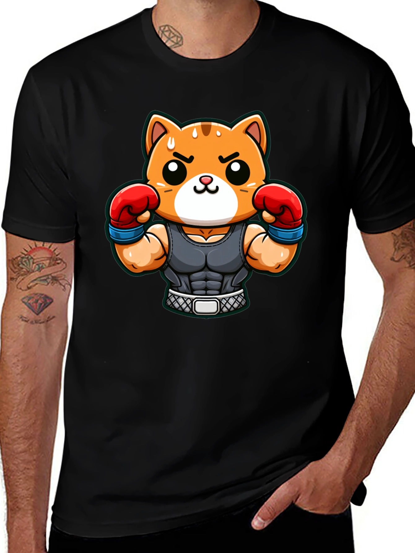 Funny Cartoon Cat Boxer T-Shirt