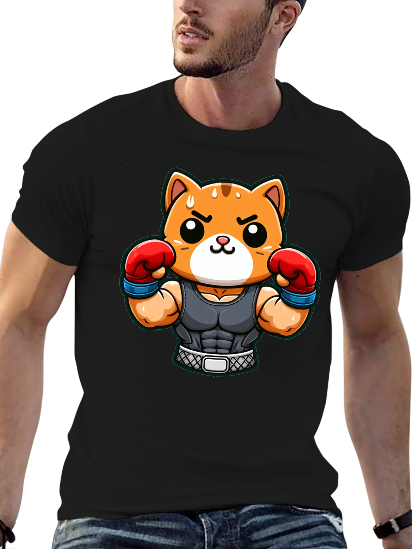 Funny Cartoon Cat Boxer T-Shirt