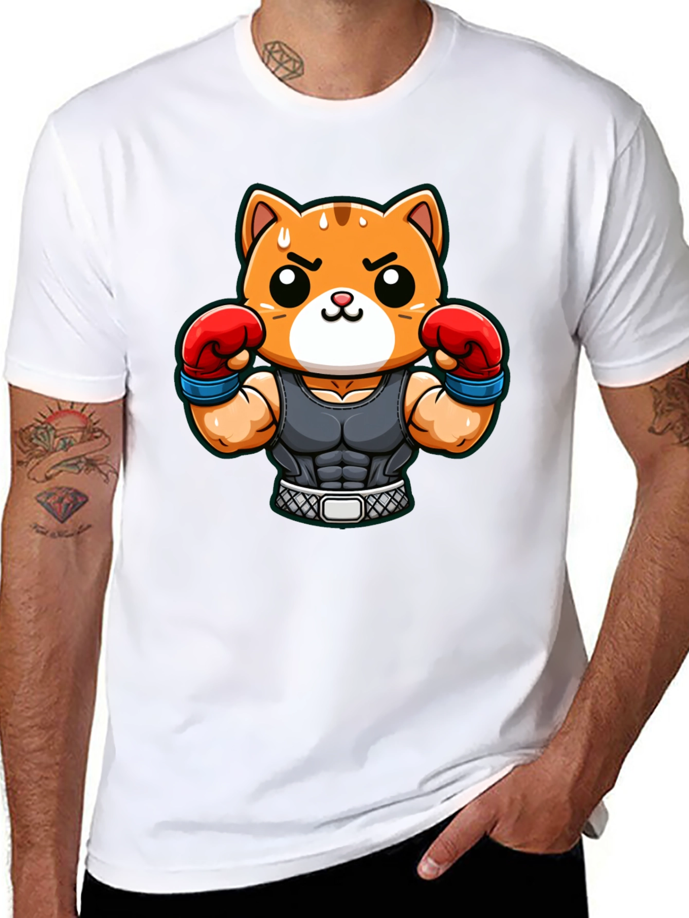Funny Cartoon Cat Boxer T-Shirt