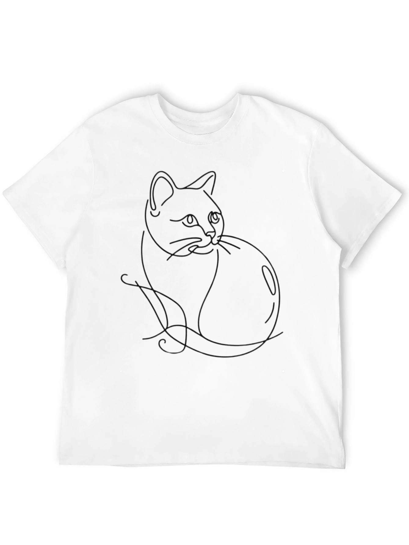 Minimalist Cat Outline Black T-Shirt
