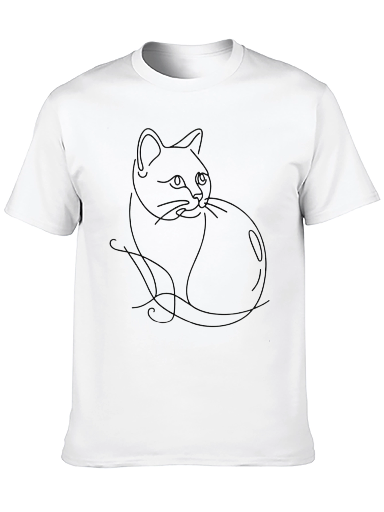 Minimalist Cat Outline Black T-Shirt