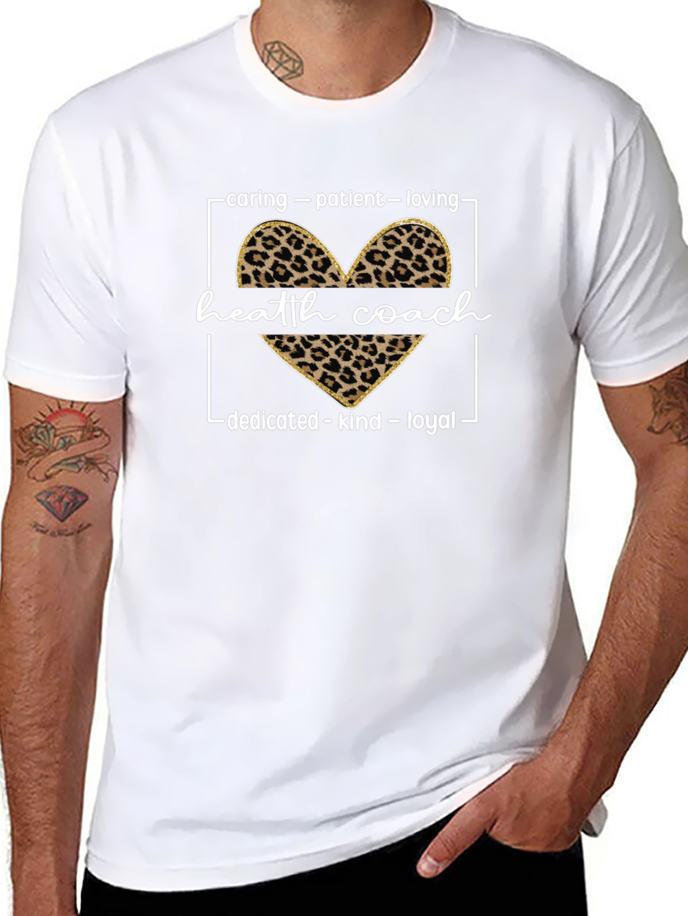 Health Coach Leopard Heart Graphic T-Shirt