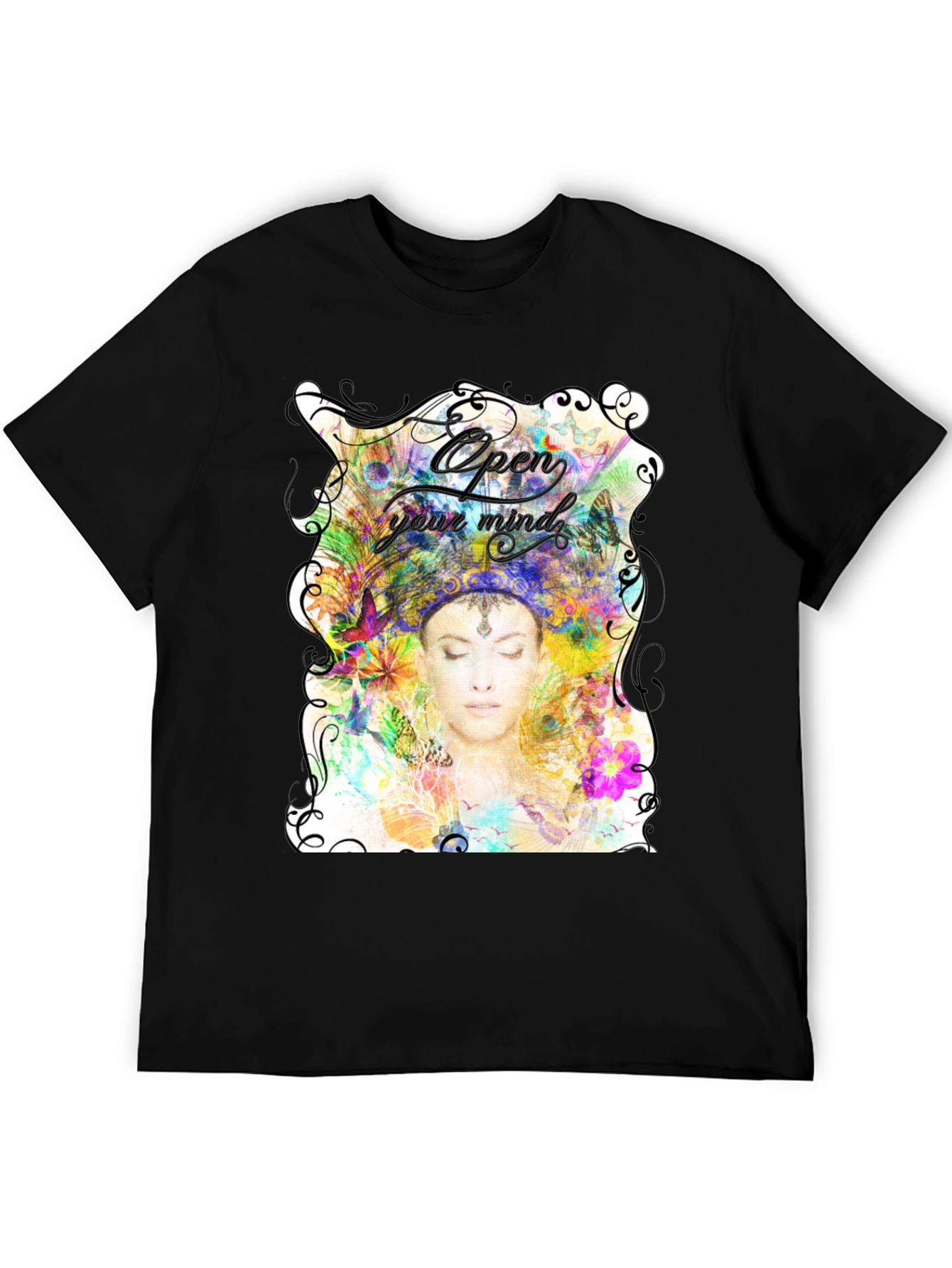 Open Mind Graphic Tee - Unisex Black Cotton T-Shirt