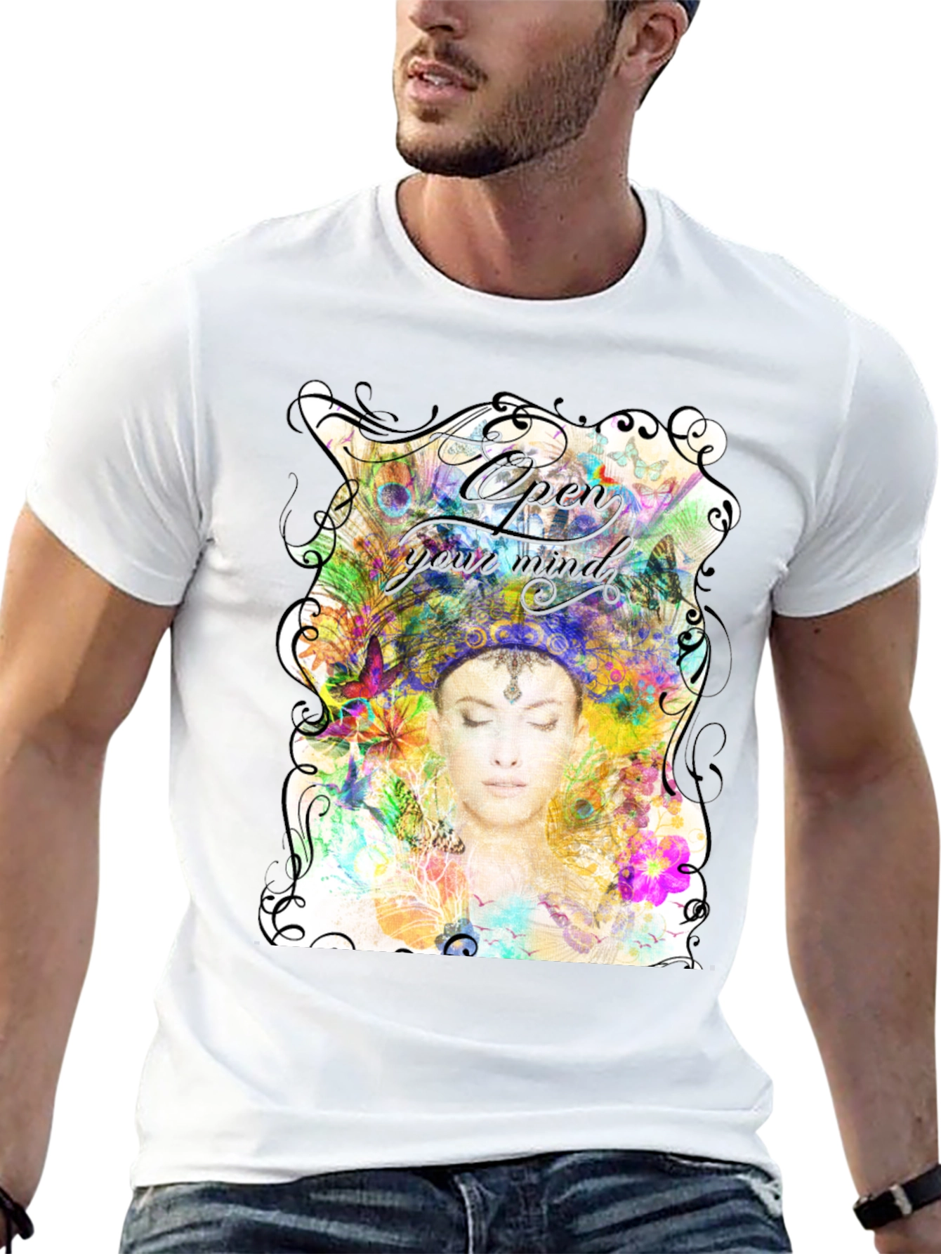 Open Mind Graphic Tee - Unisex Black Cotton T-Shirt