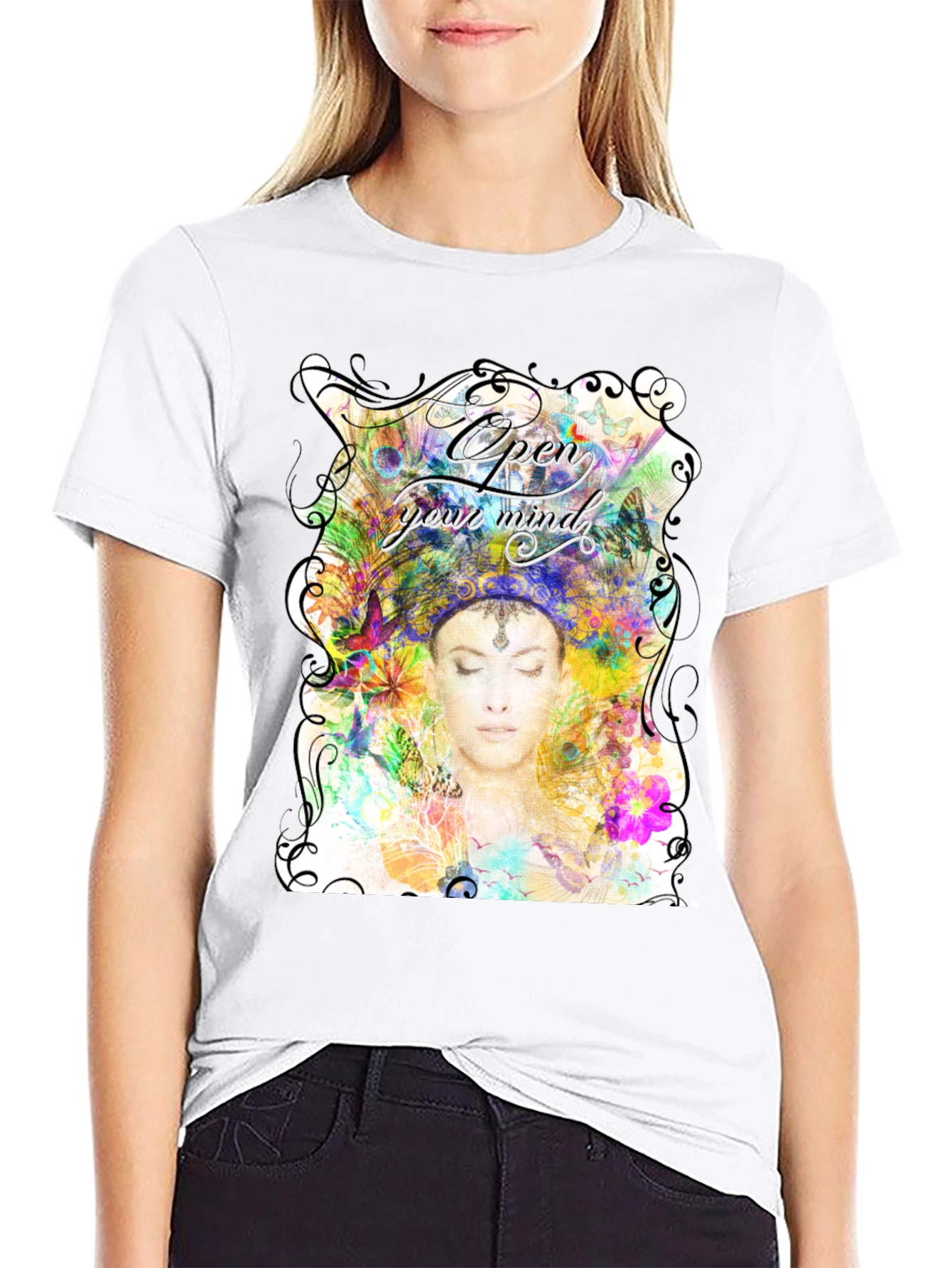 Open Mind Graphic Tee - Unisex Black Cotton T-Shirt