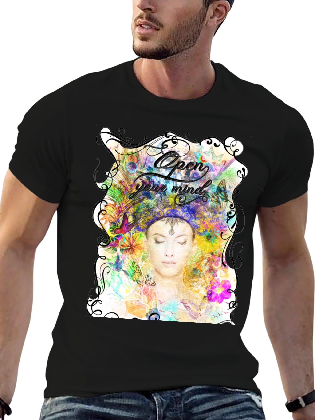 Open Mind Graphic Tee - Unisex Black Cotton T-Shirt