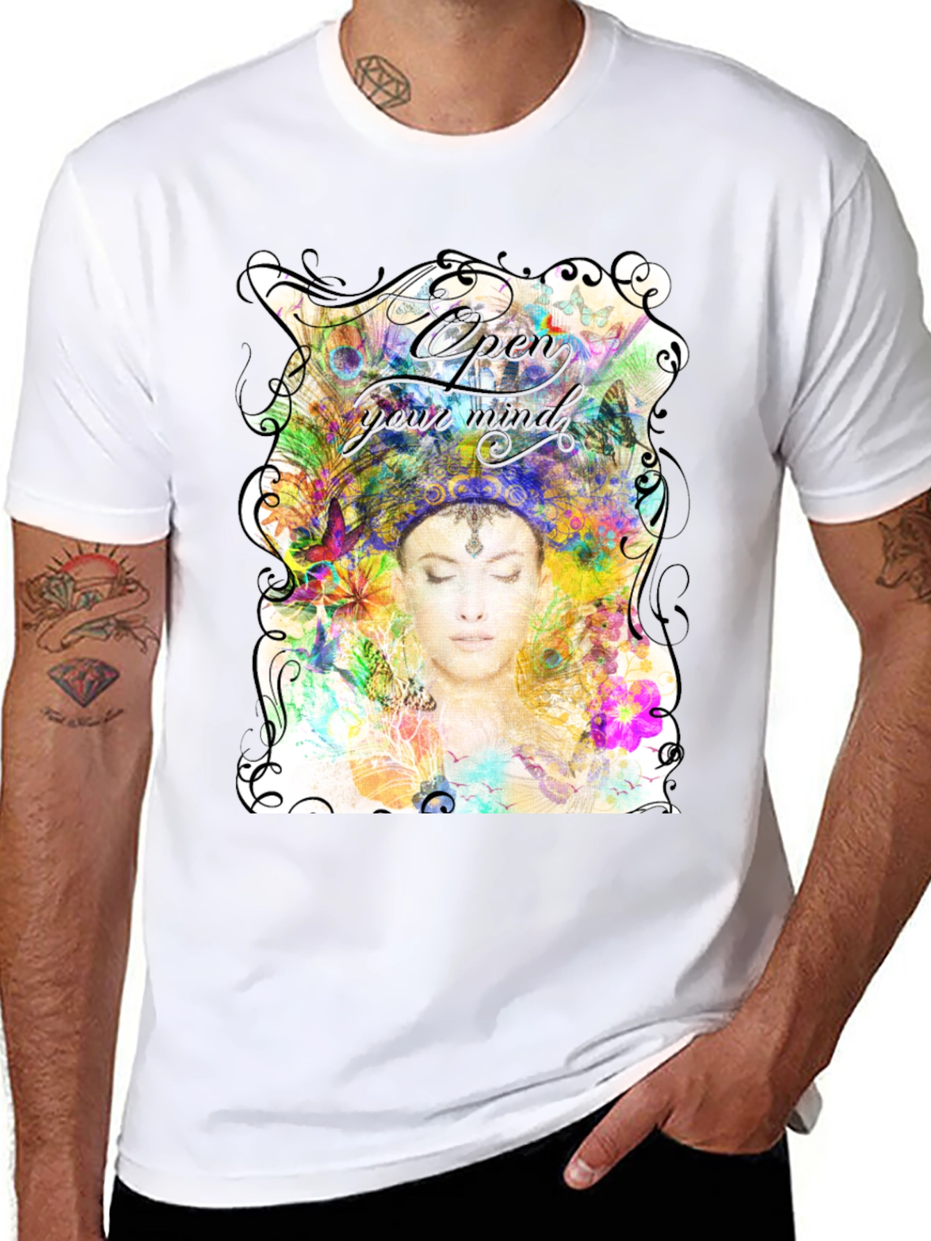 Open Mind Graphic Tee - Unisex Black Cotton T-Shirt