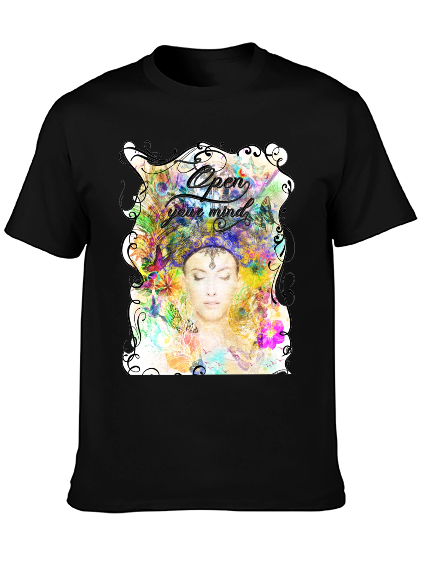 Open Mind Graphic Tee - Unisex Black Cotton T-Shirt