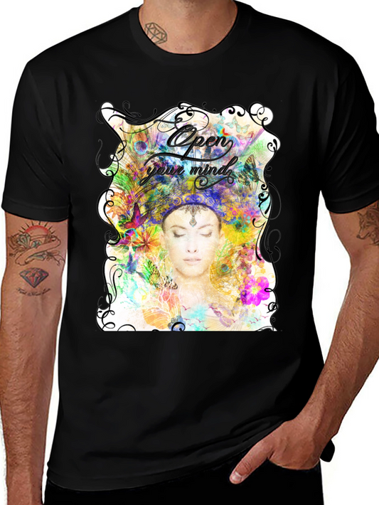 Open Mind Graphic Tee - Unisex Black Cotton T-Shirt