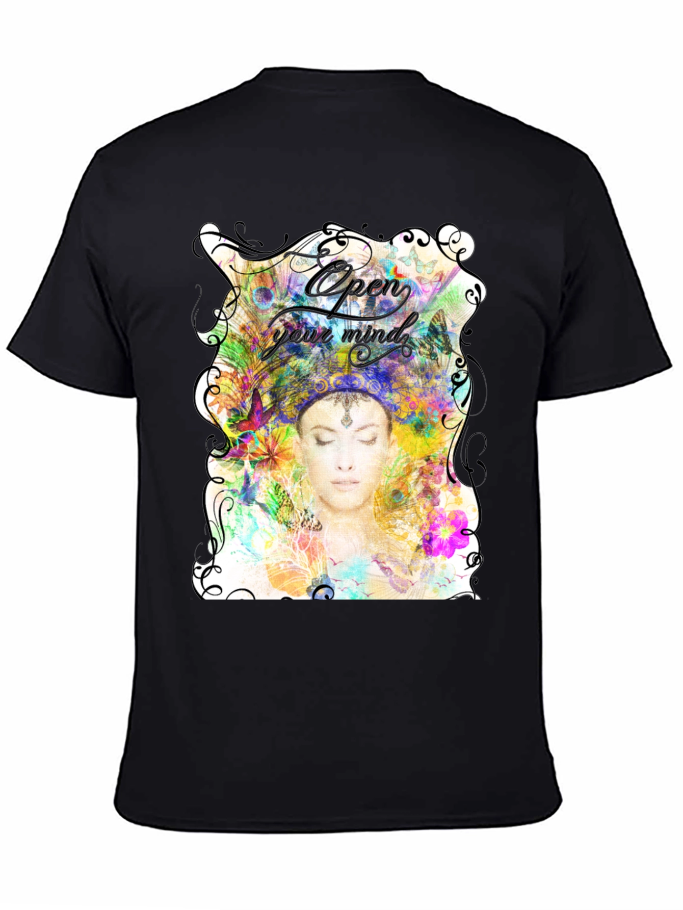 Open Mind Graphic Tee - Unisex Black Cotton T-Shirt