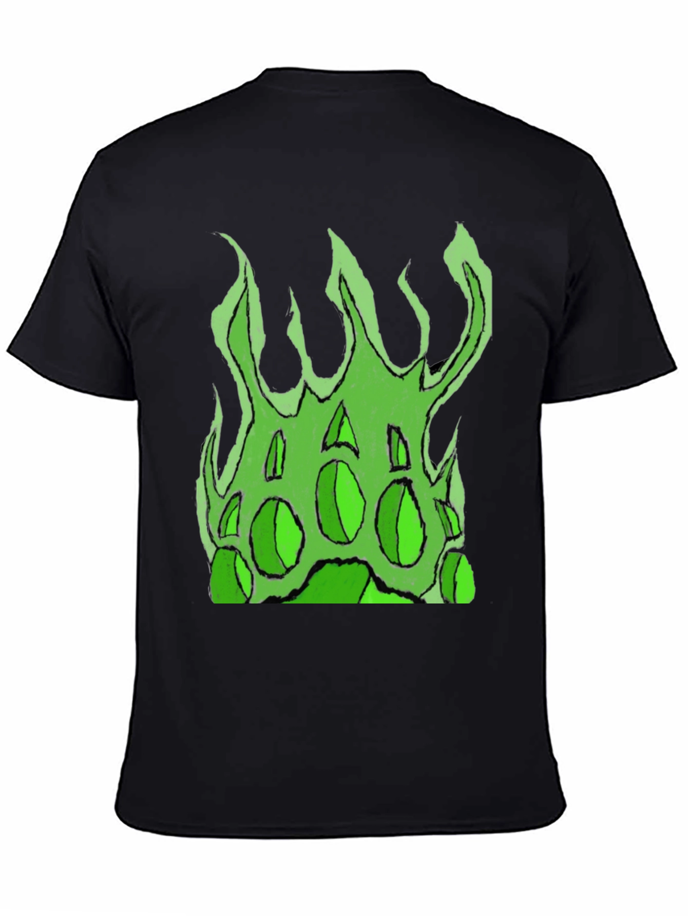 Green Fire Graphic Black T-Shirt