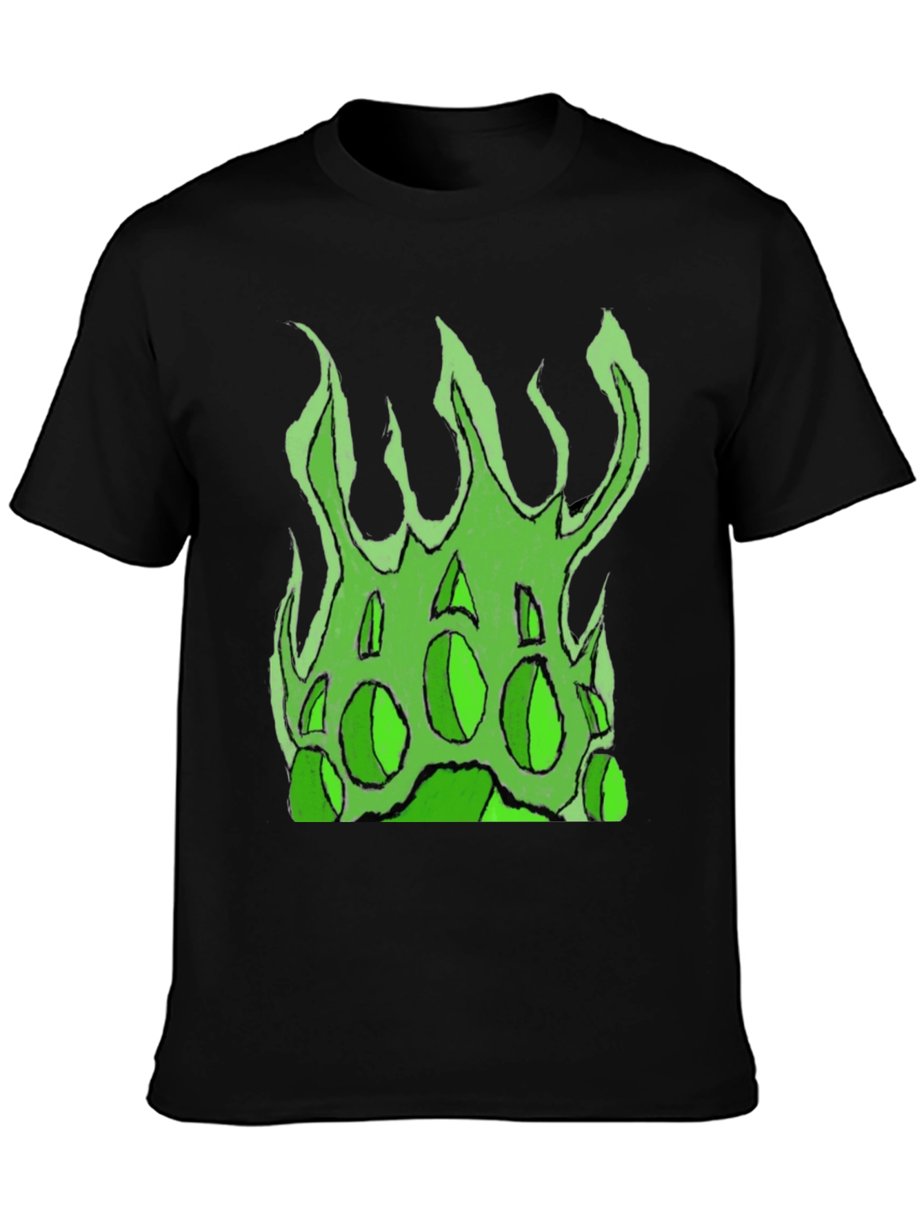 Green Fire Graphic Black T-Shirt