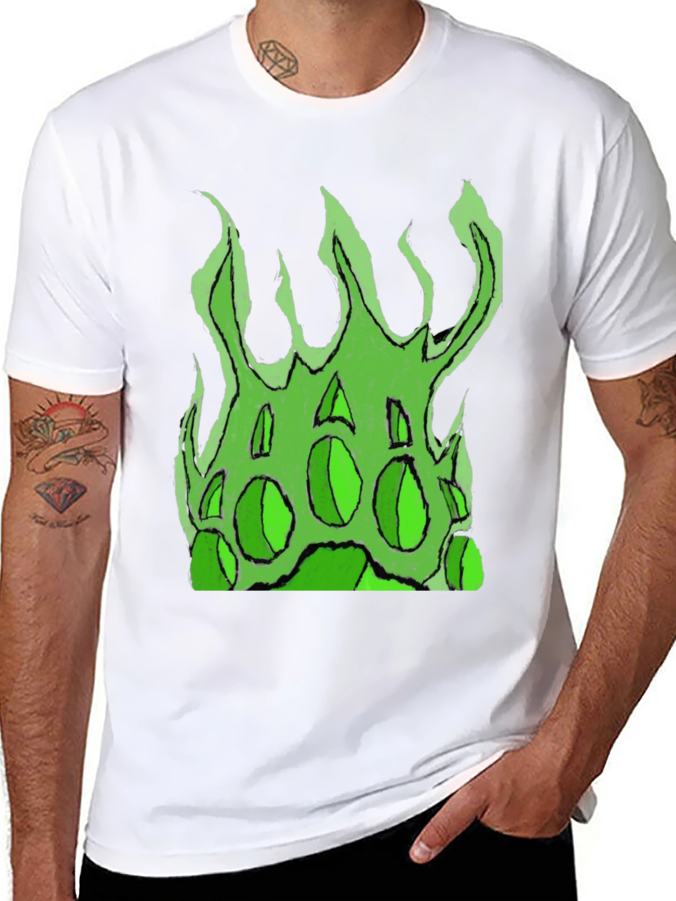 Green Fire Graphic Black T-Shirt