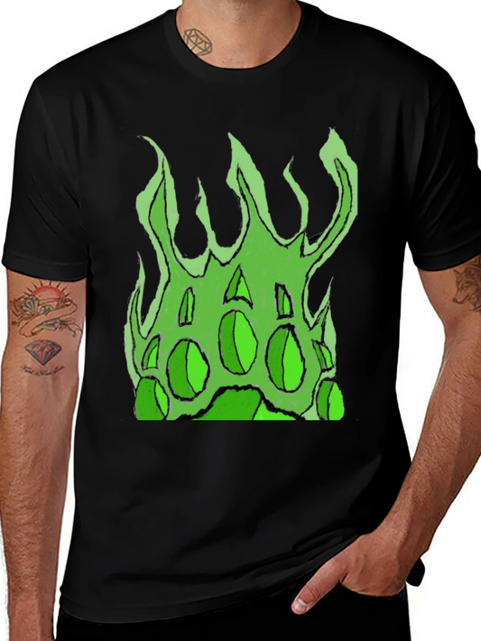 Green Fire Graphic Black T-Shirt