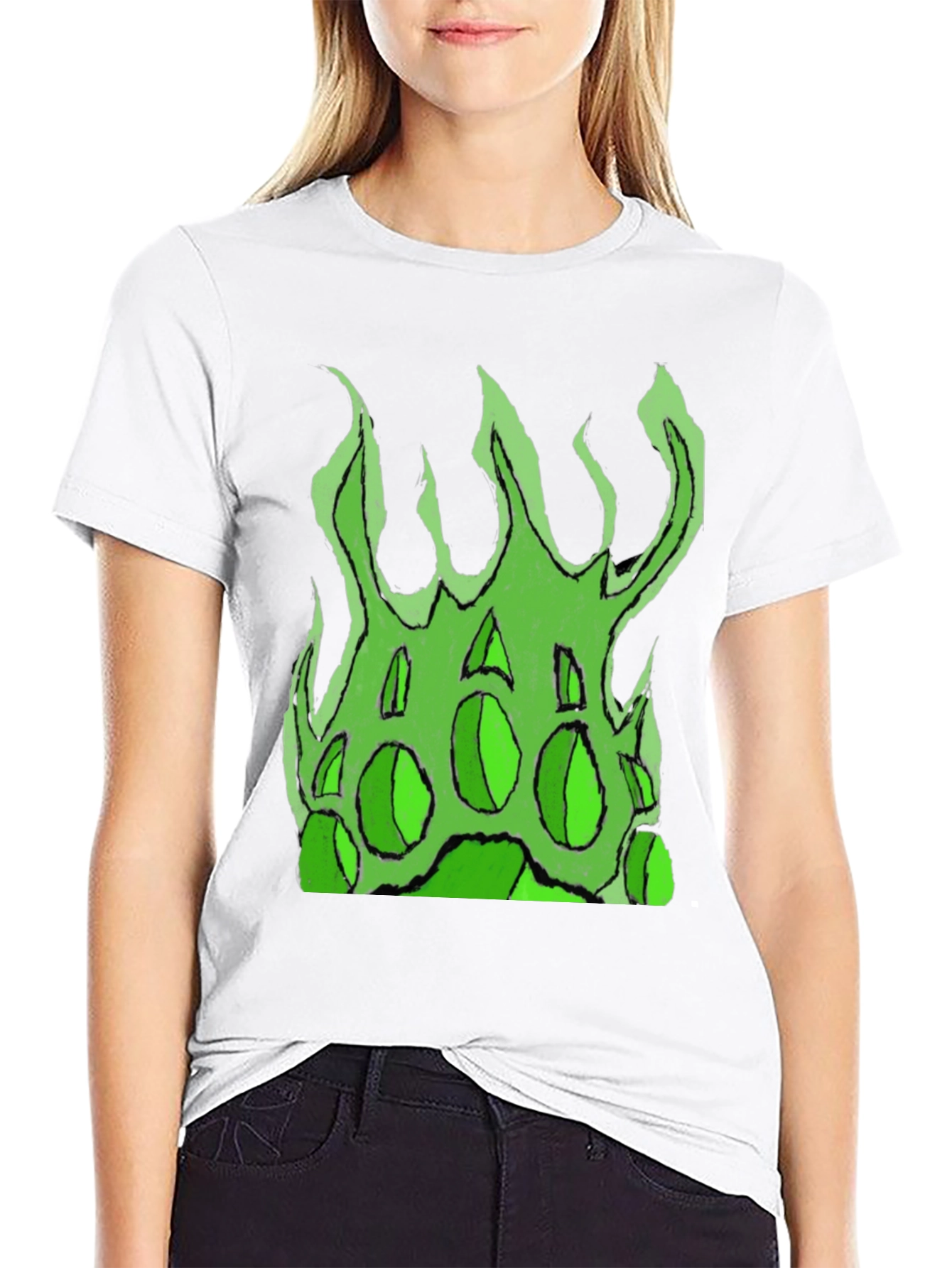 Green Fire Graphic Black T-Shirt