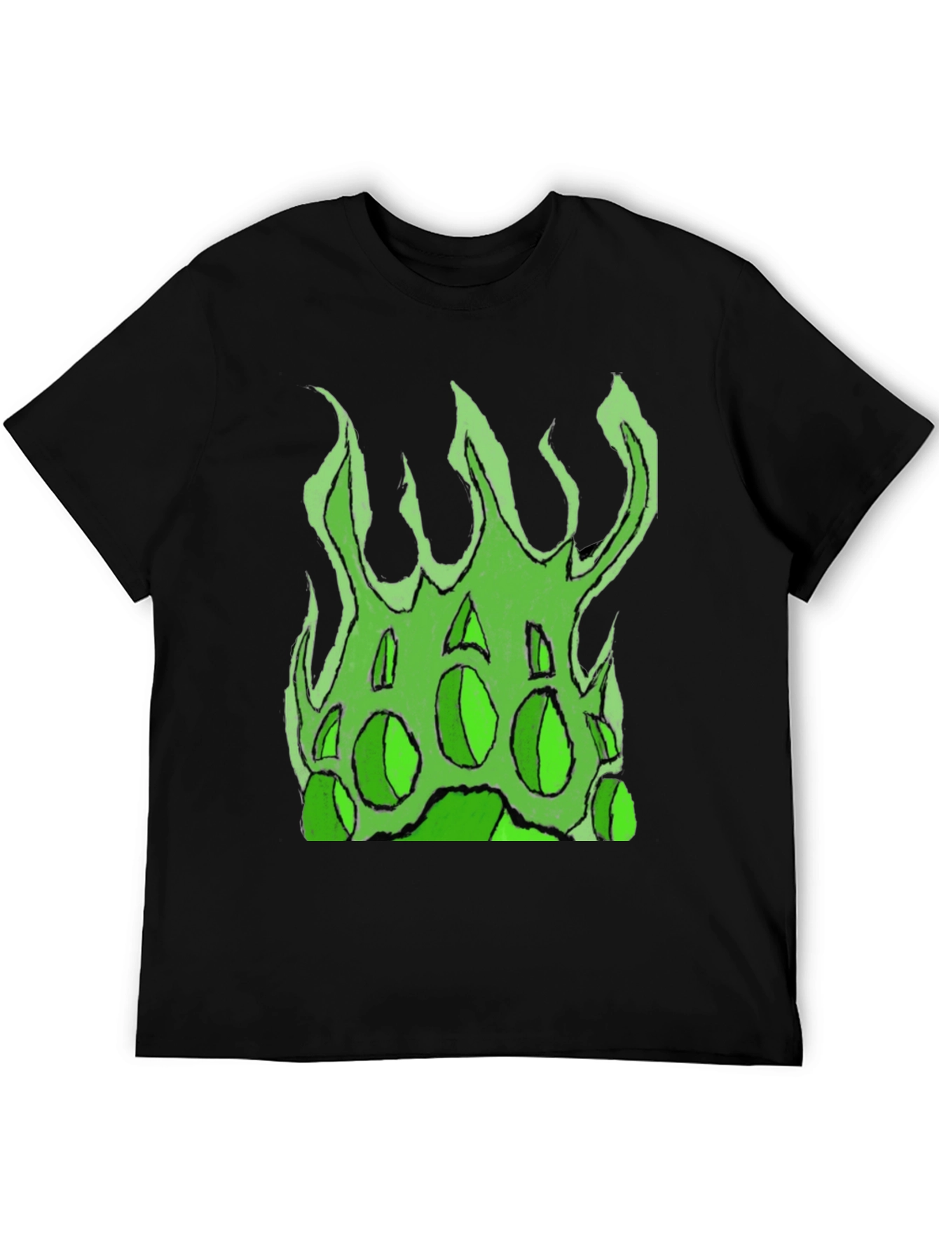 Green Fire Graphic Black T-Shirt