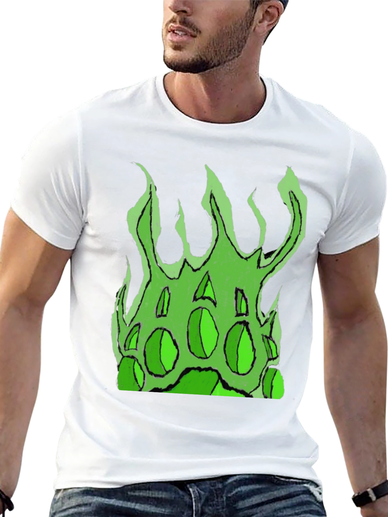 Green Fire Graphic Black T-Shirt