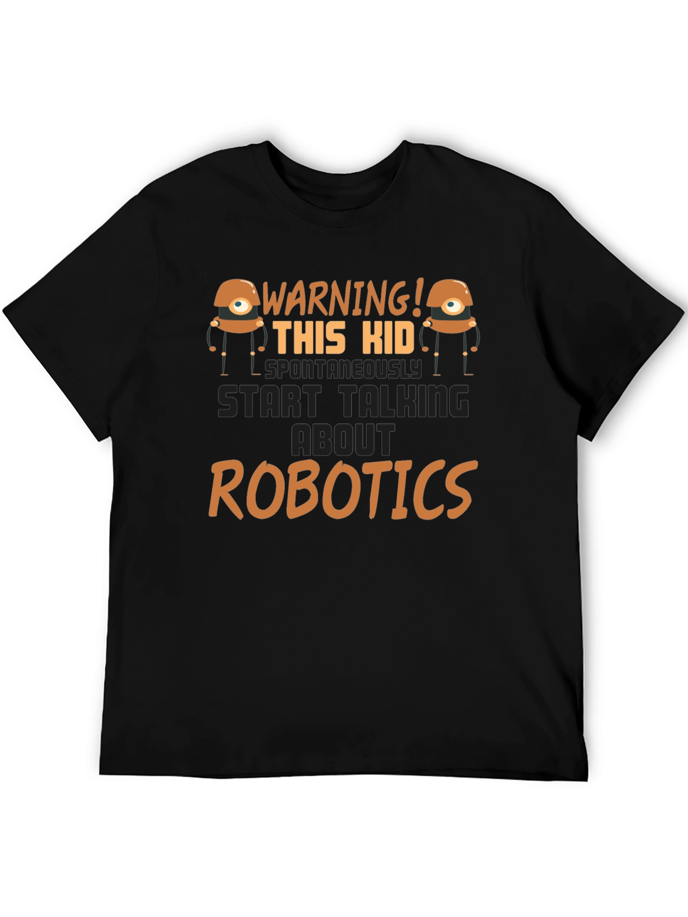 Warning! Robotics Kid Black Graphic T-Shirt