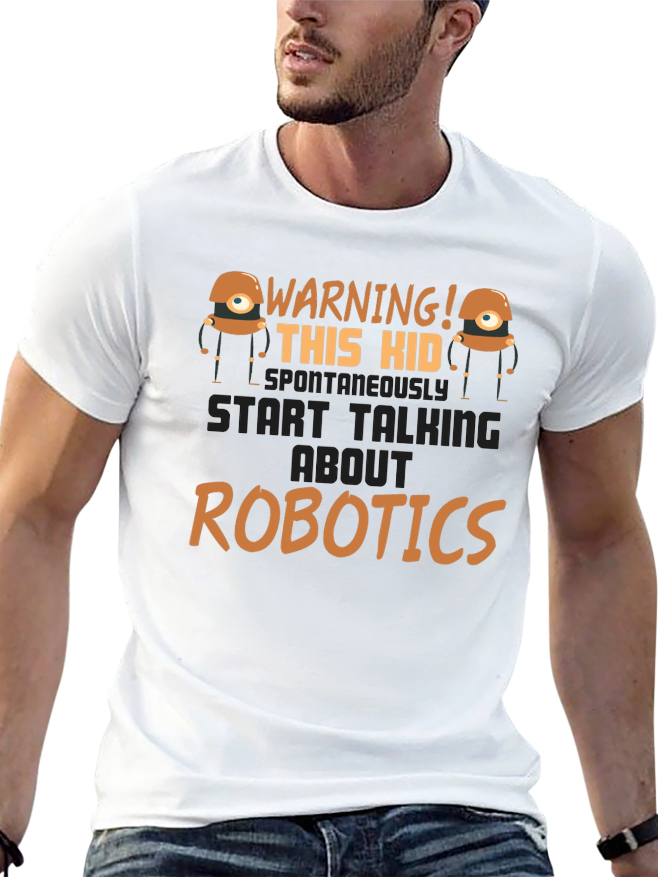 Warning! Robotics Kid Black Graphic T-Shirt