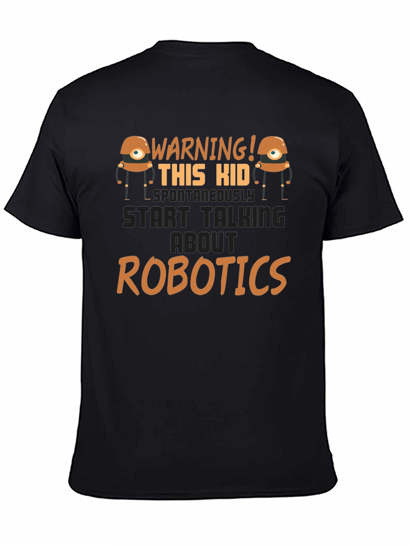 Warning! Robotics Kid Black Graphic T-Shirt