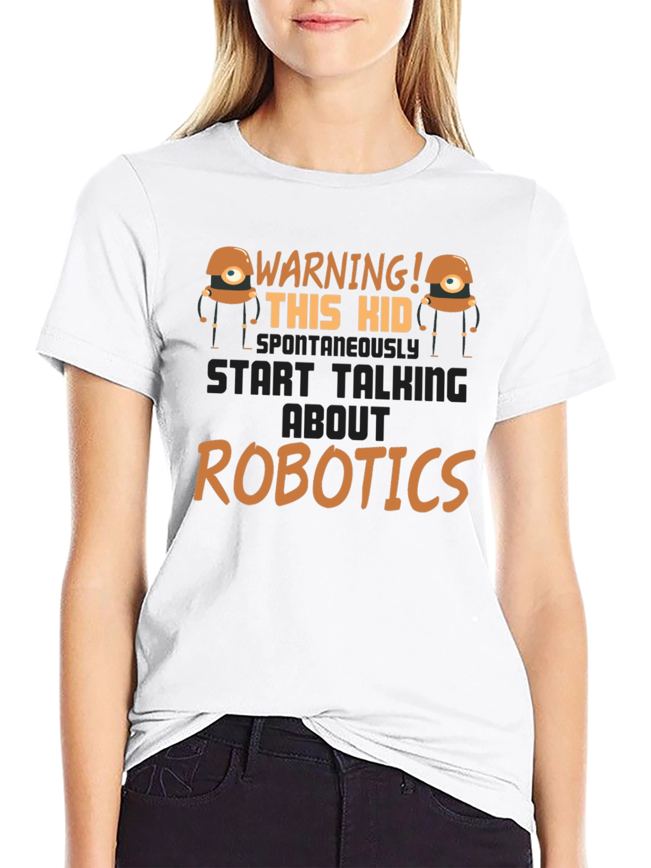 Warning! Robotics Kid Black Graphic T-Shirt