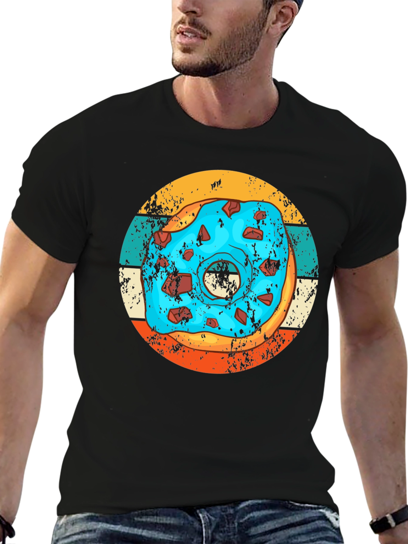 Retro Donut Graphic Tee - Unique Black T-Shirt