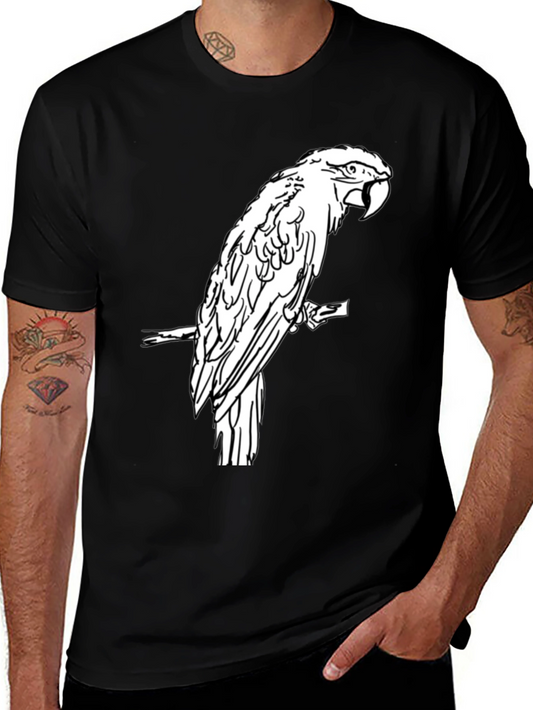Black T-Shirt with White Parrot Graphic