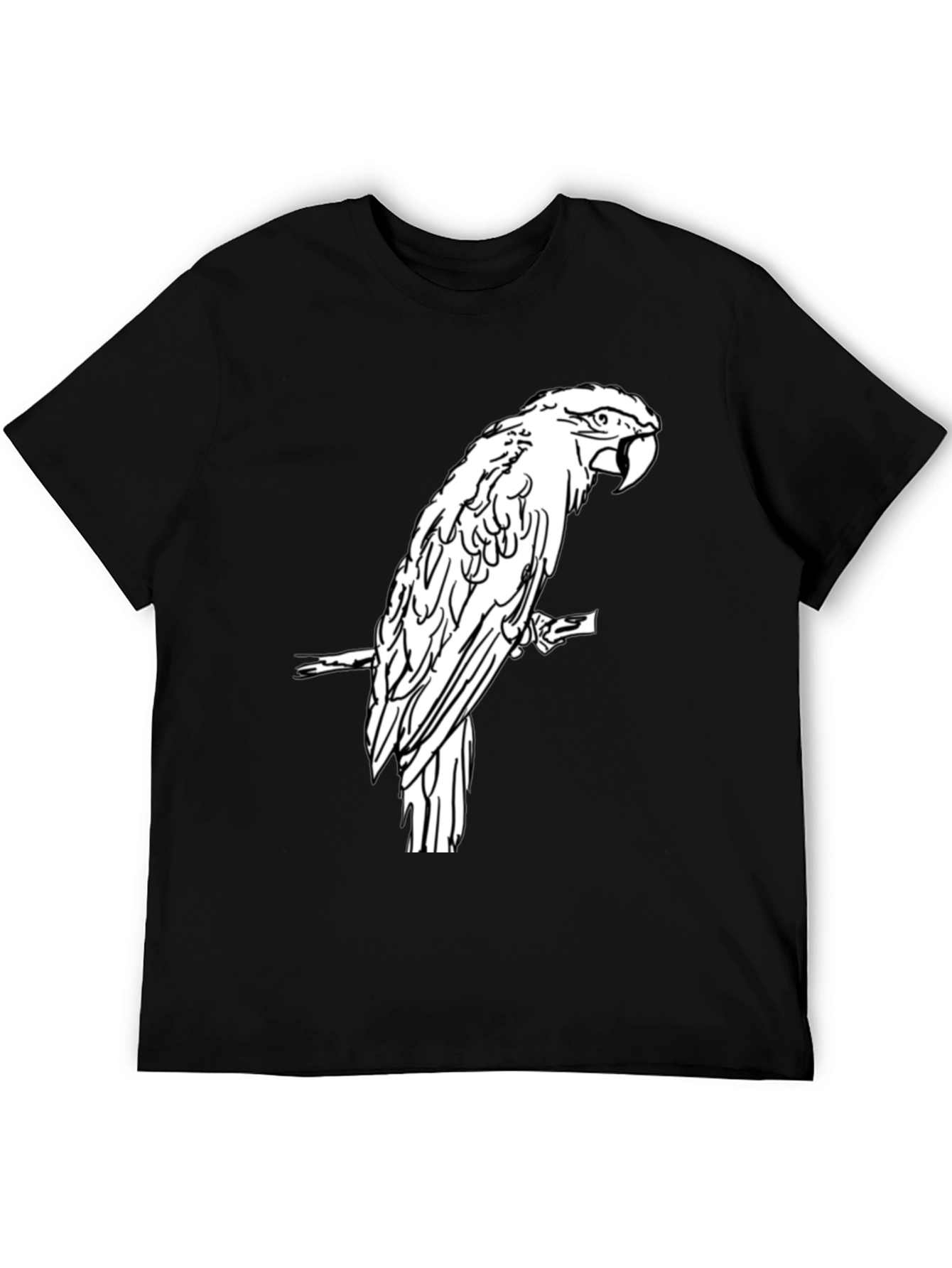 Black T-Shirt with White Parrot Graphic