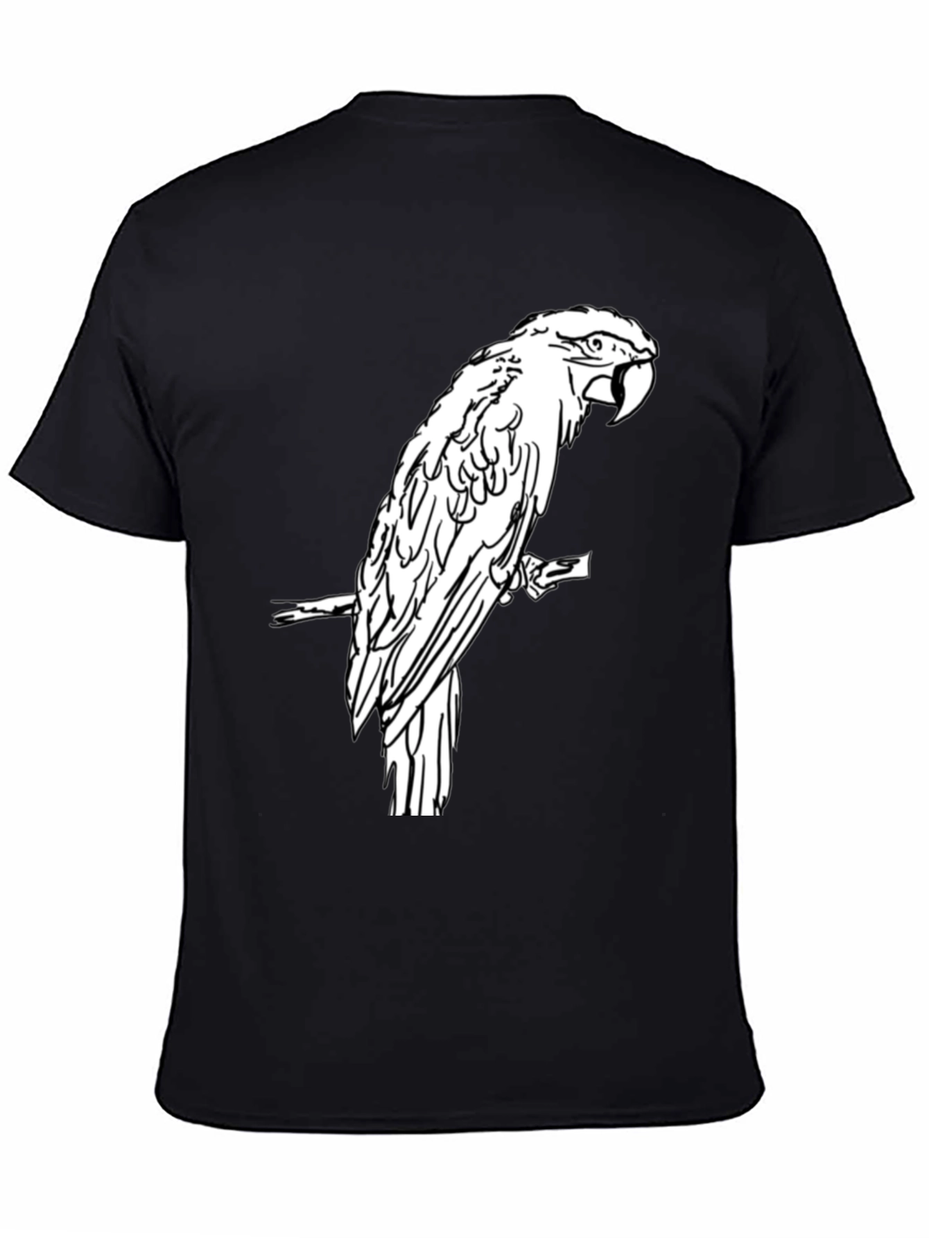 Black T-Shirt with White Parrot Graphic