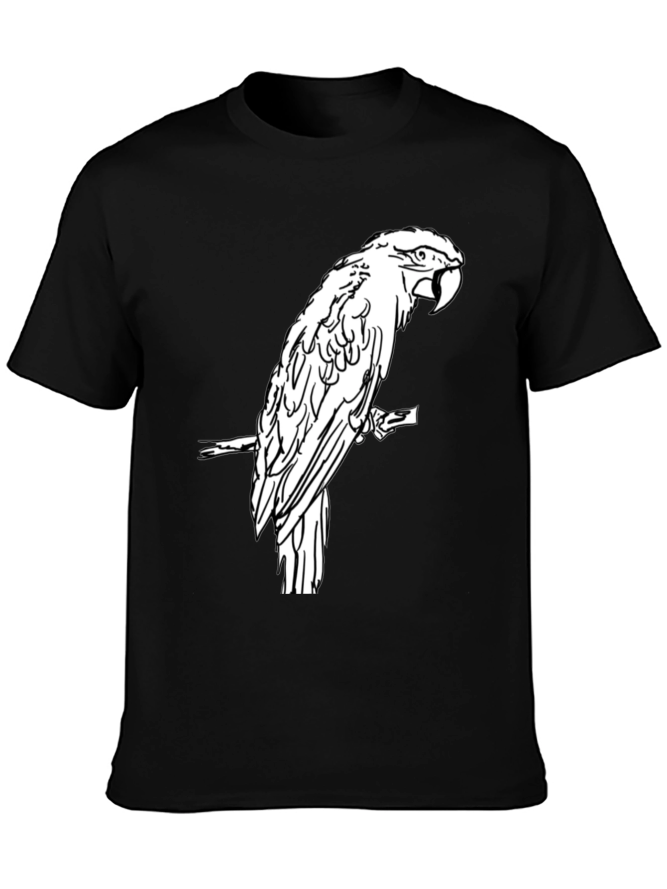 Black T-Shirt with White Parrot Graphic