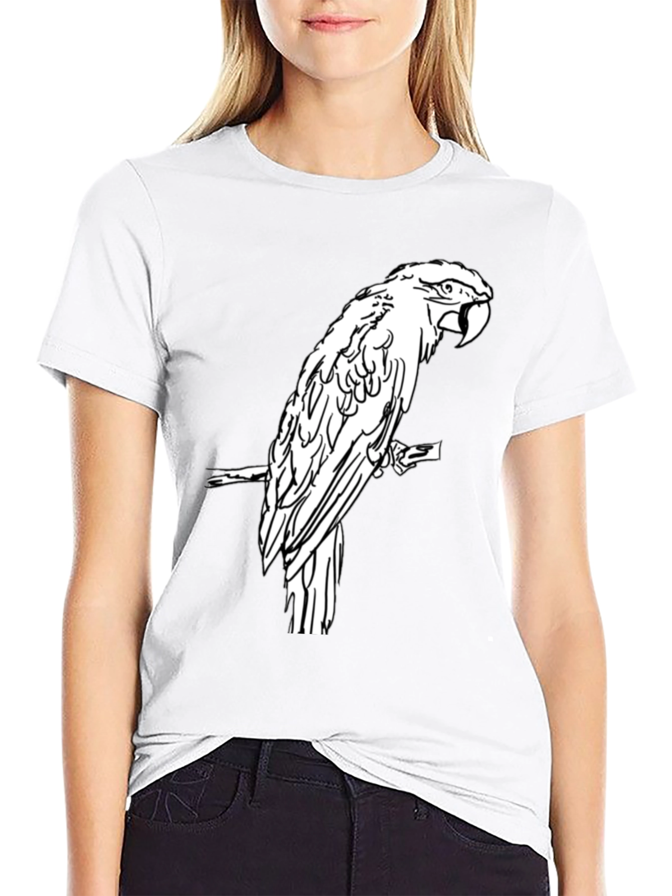 Black T-Shirt with White Parrot Graphic