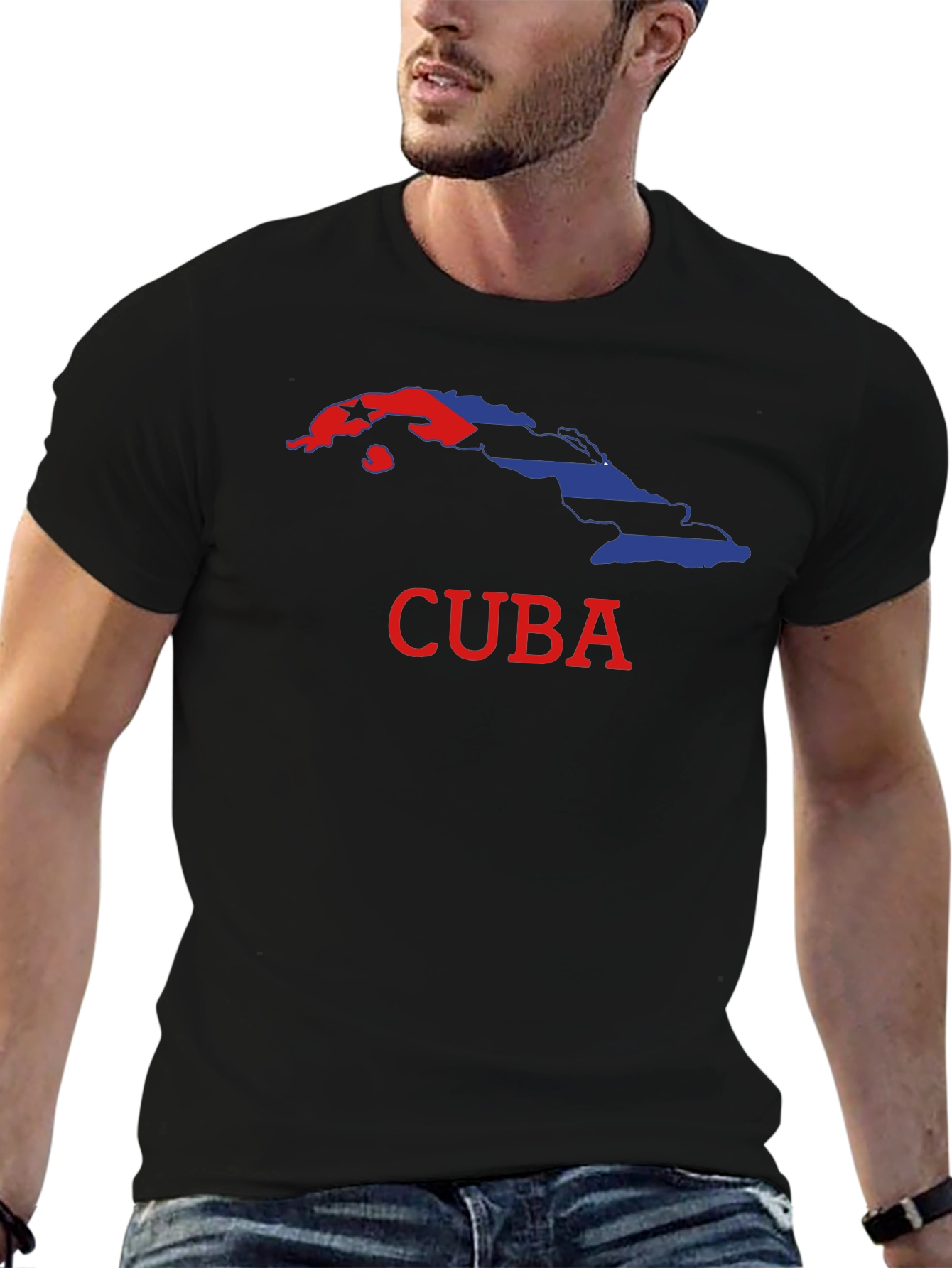 Cuba Flag Graphic Print Black T-Shirt
