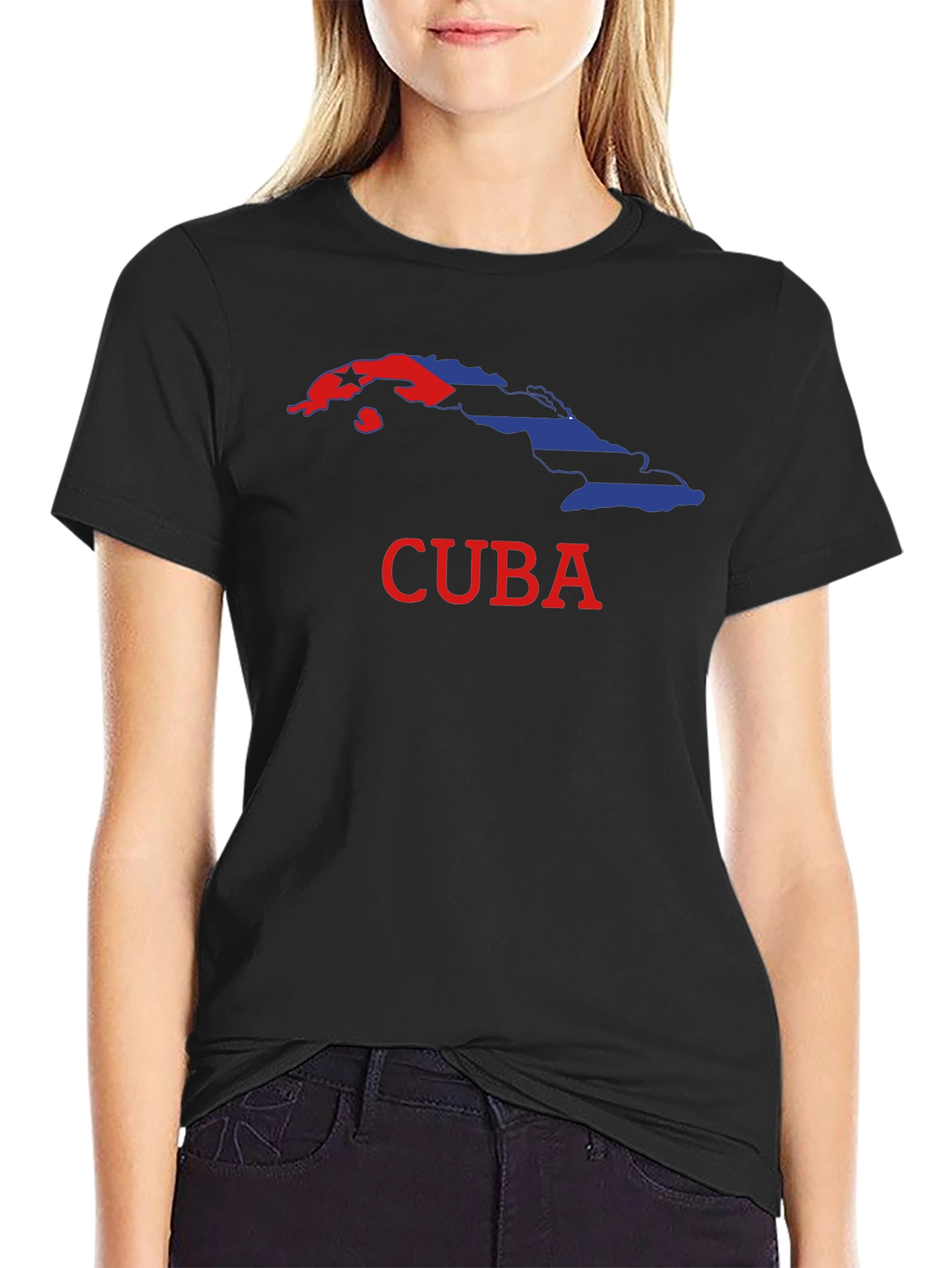Cuba Flag Graphic Print Black T-Shirt
