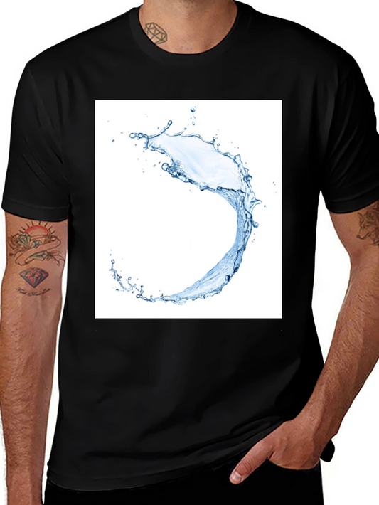Water Splash Graphic Tee - Black Cotton T-Shirt