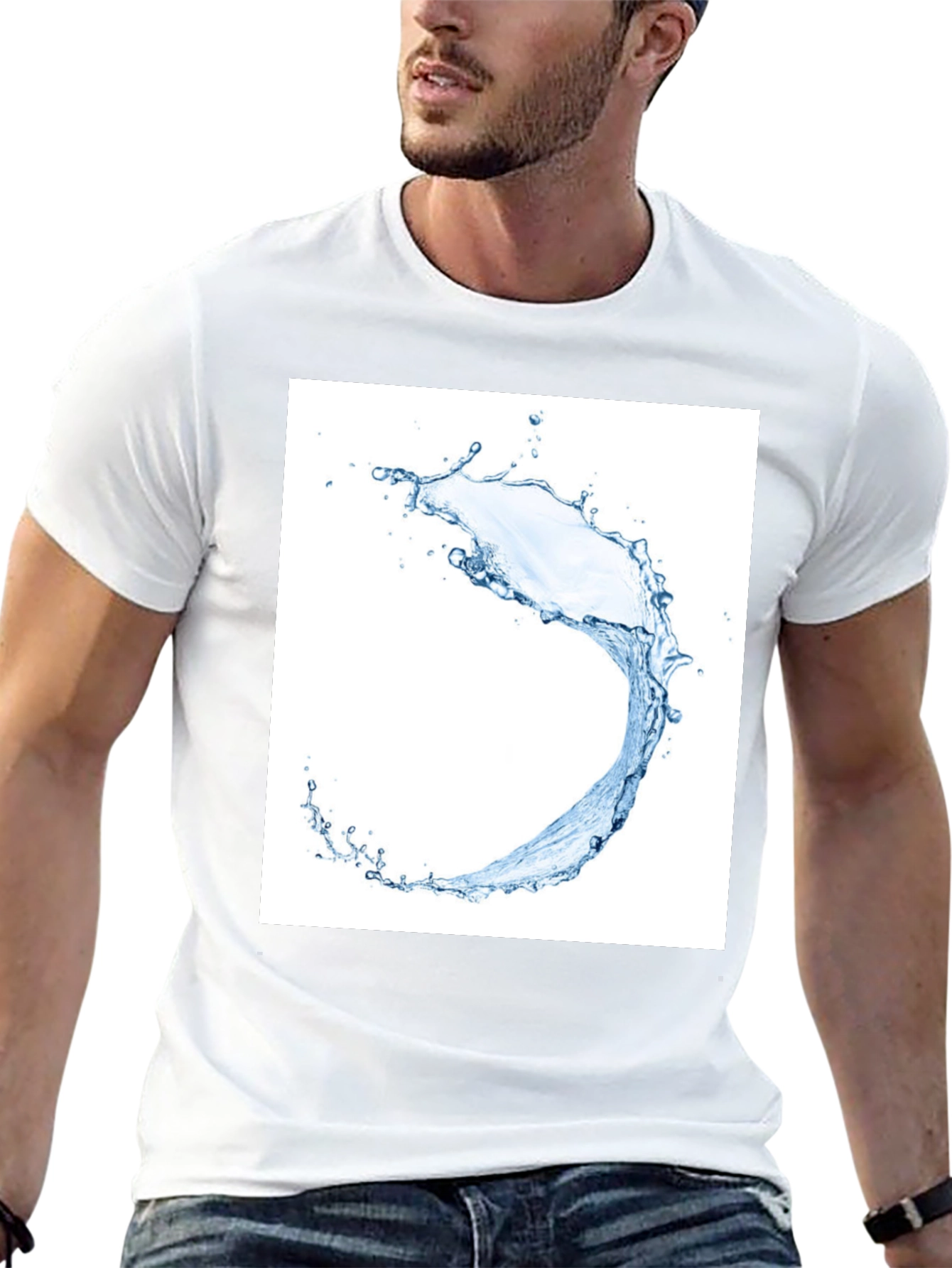 Water Splash Graphic Tee - Black Cotton T-Shirt