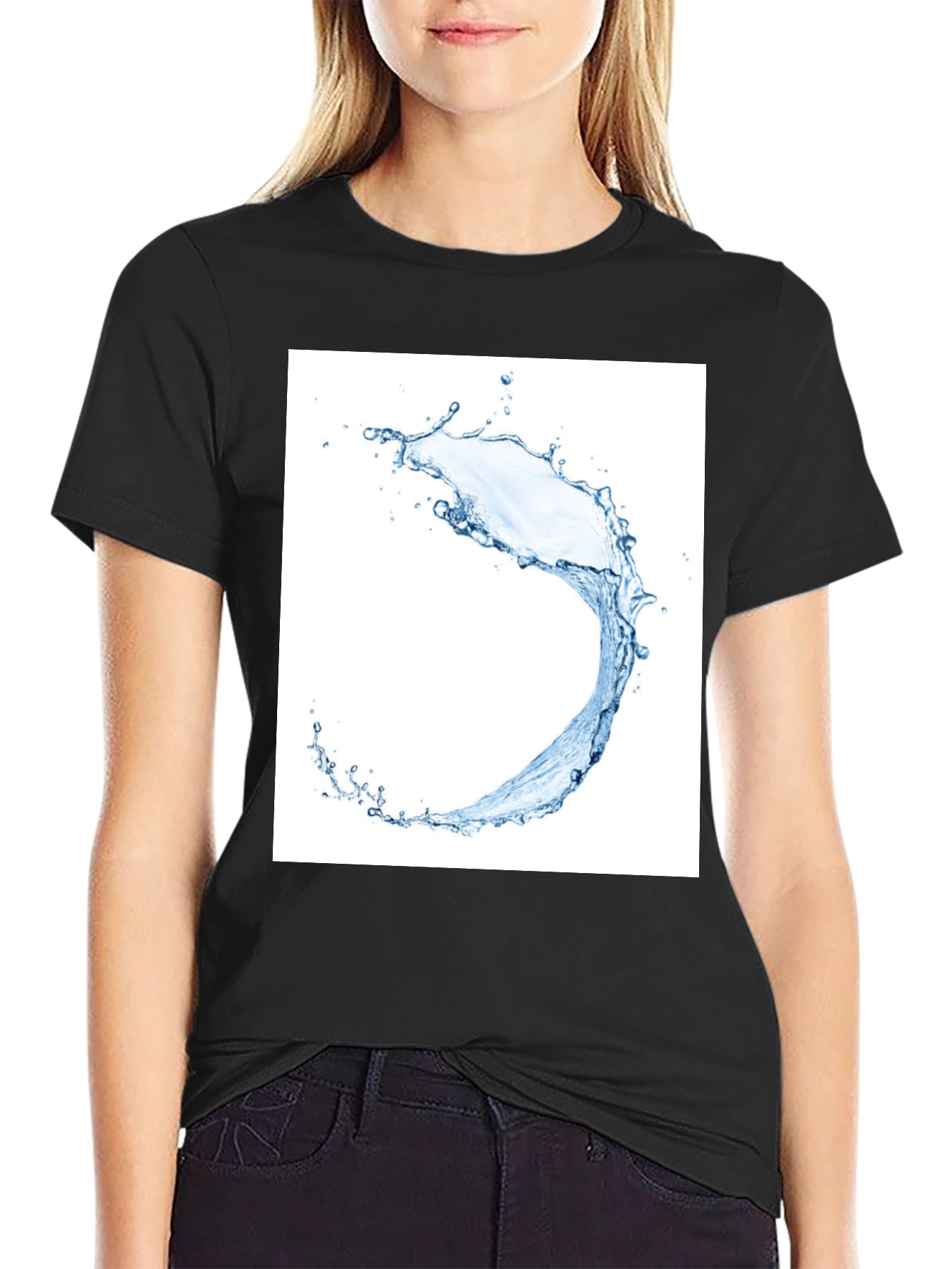 Water Splash Graphic Tee - Black Cotton T-Shirt