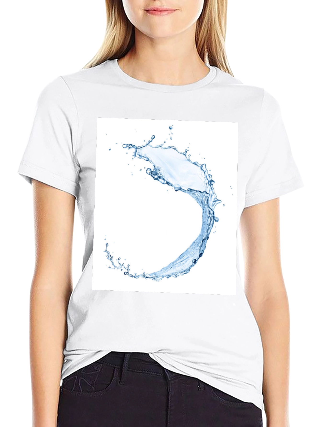 Water Splash Graphic Tee - Black Cotton T-Shirt