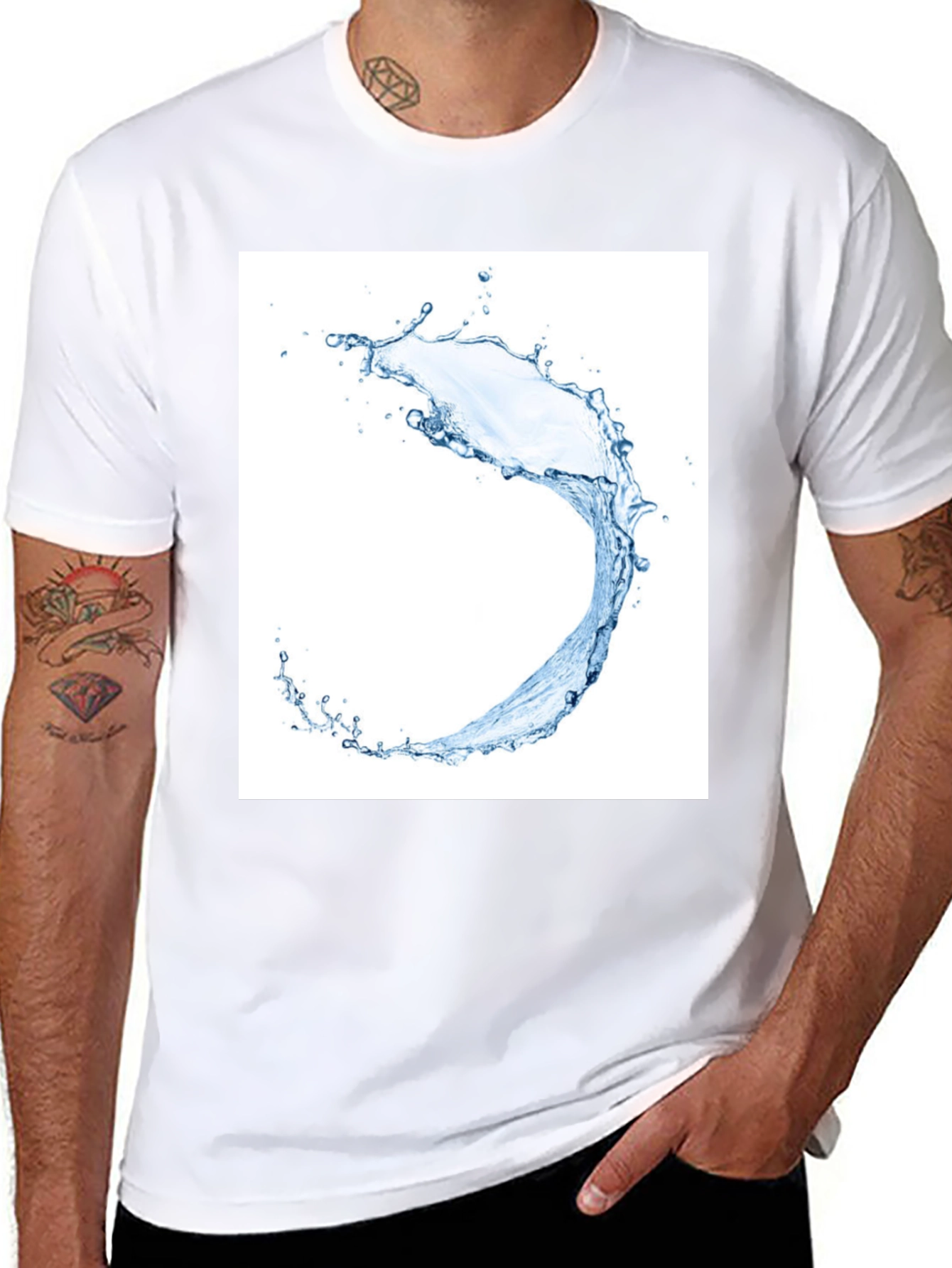 Water Splash Graphic Tee - Black Cotton T-Shirt