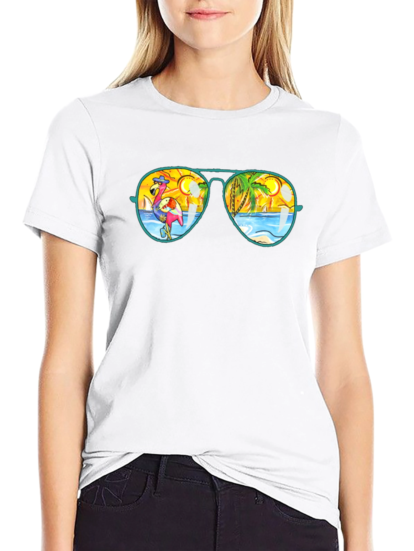 Sunglasses Flamingo & Beach Graphic Tee