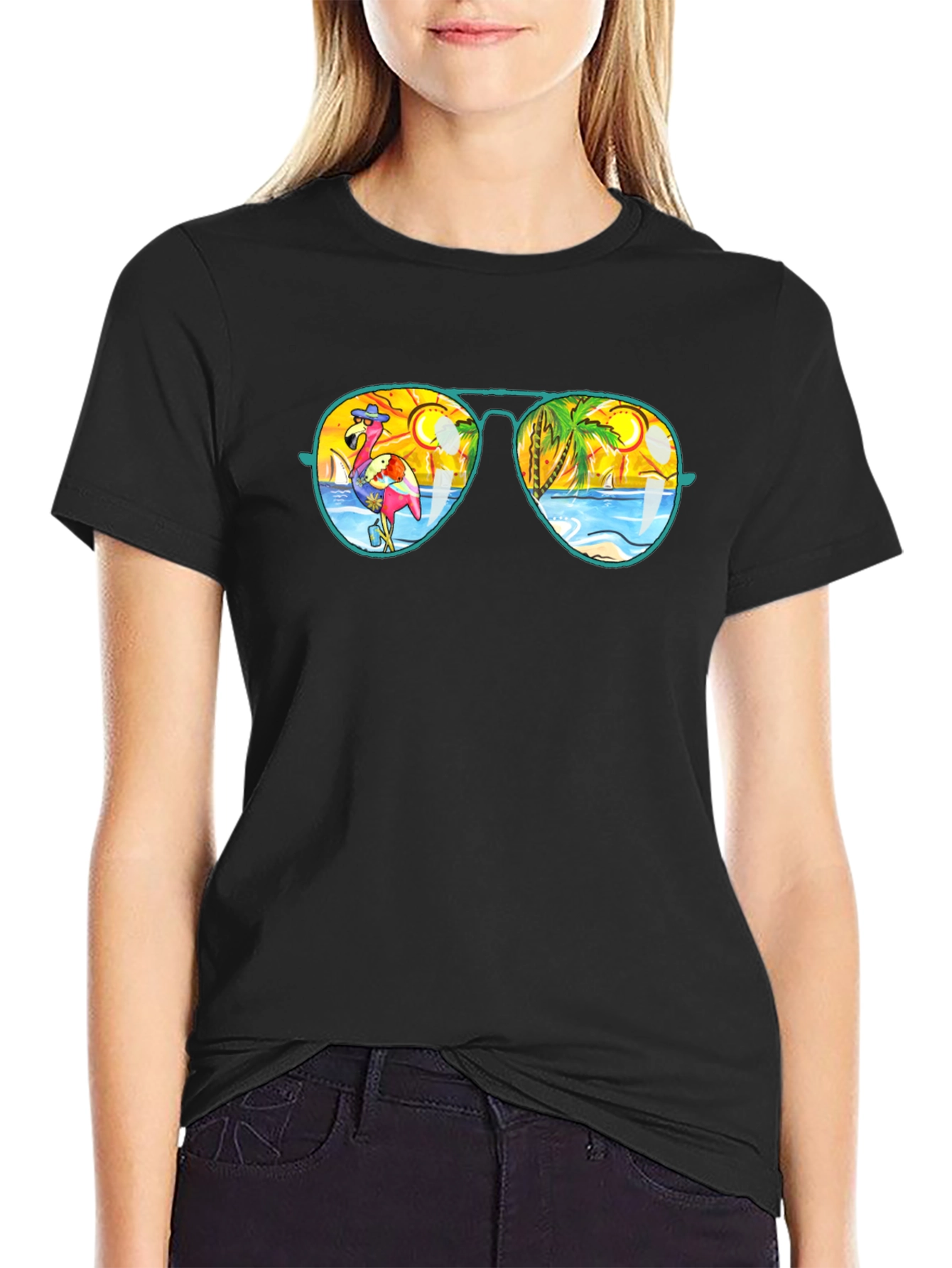 Sunglasses Flamingo & Beach Graphic Tee