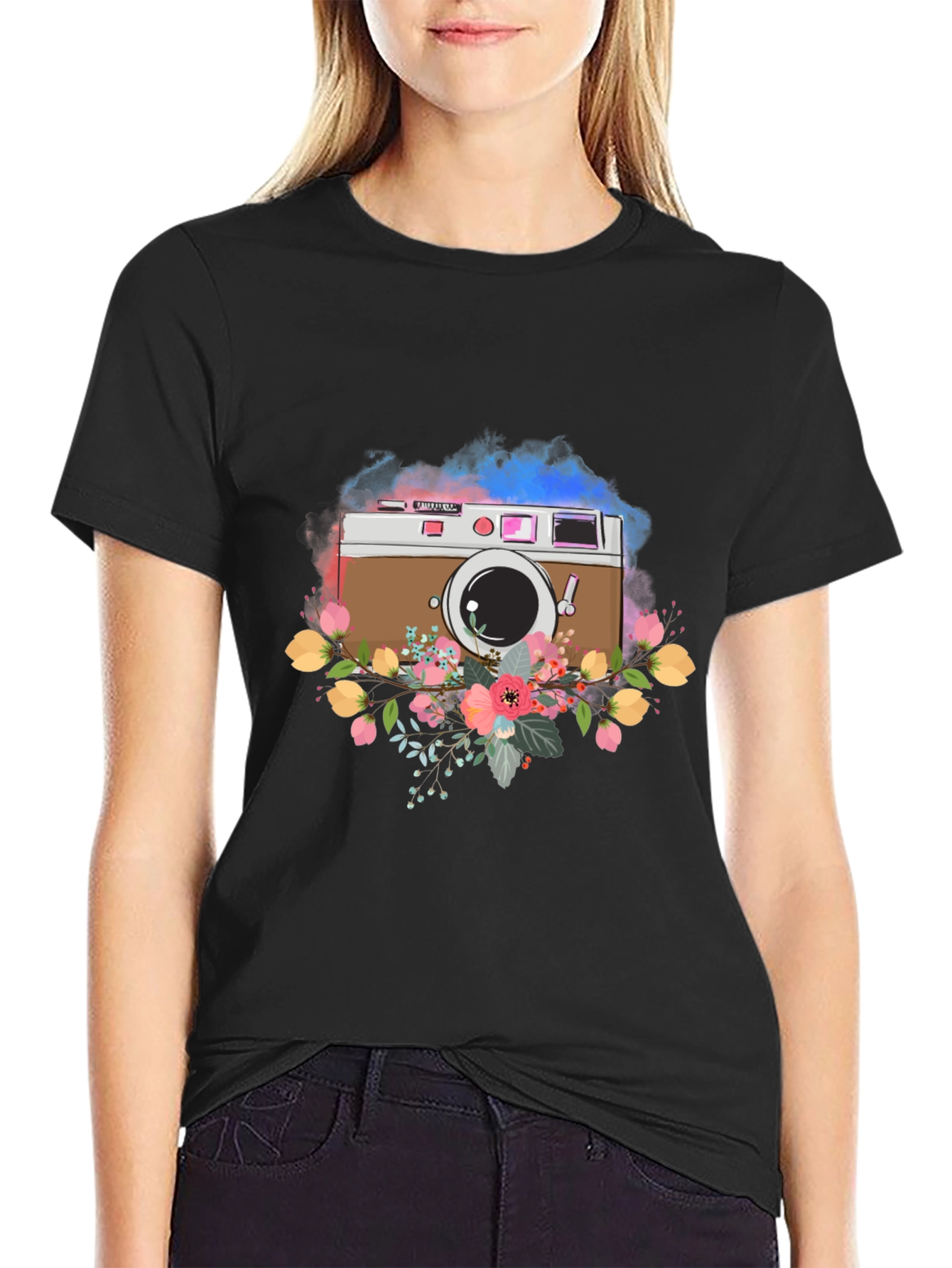 Floral Camera Graphic Tee - Stylish & Unique