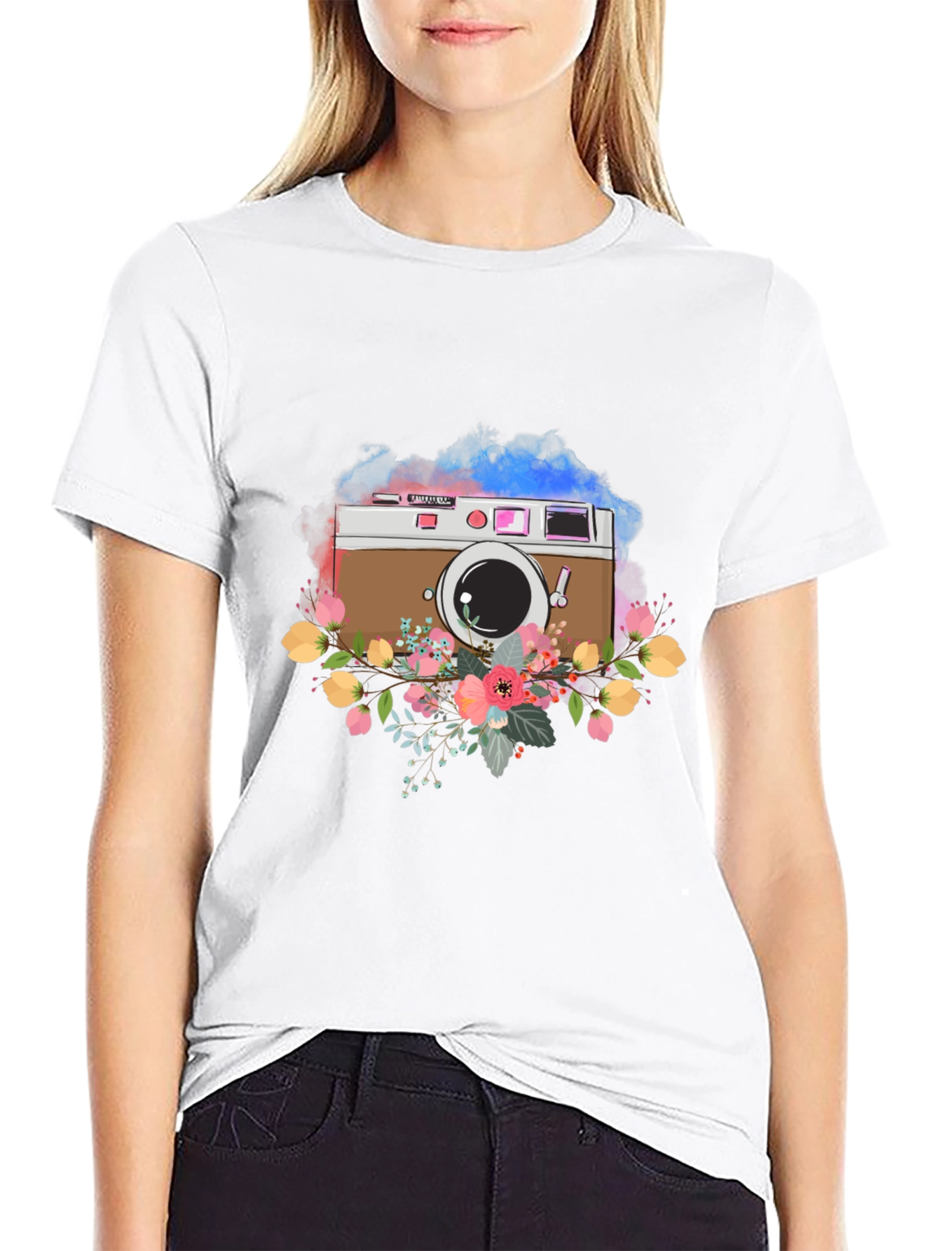 Floral Camera Graphic Tee - Stylish & Unique