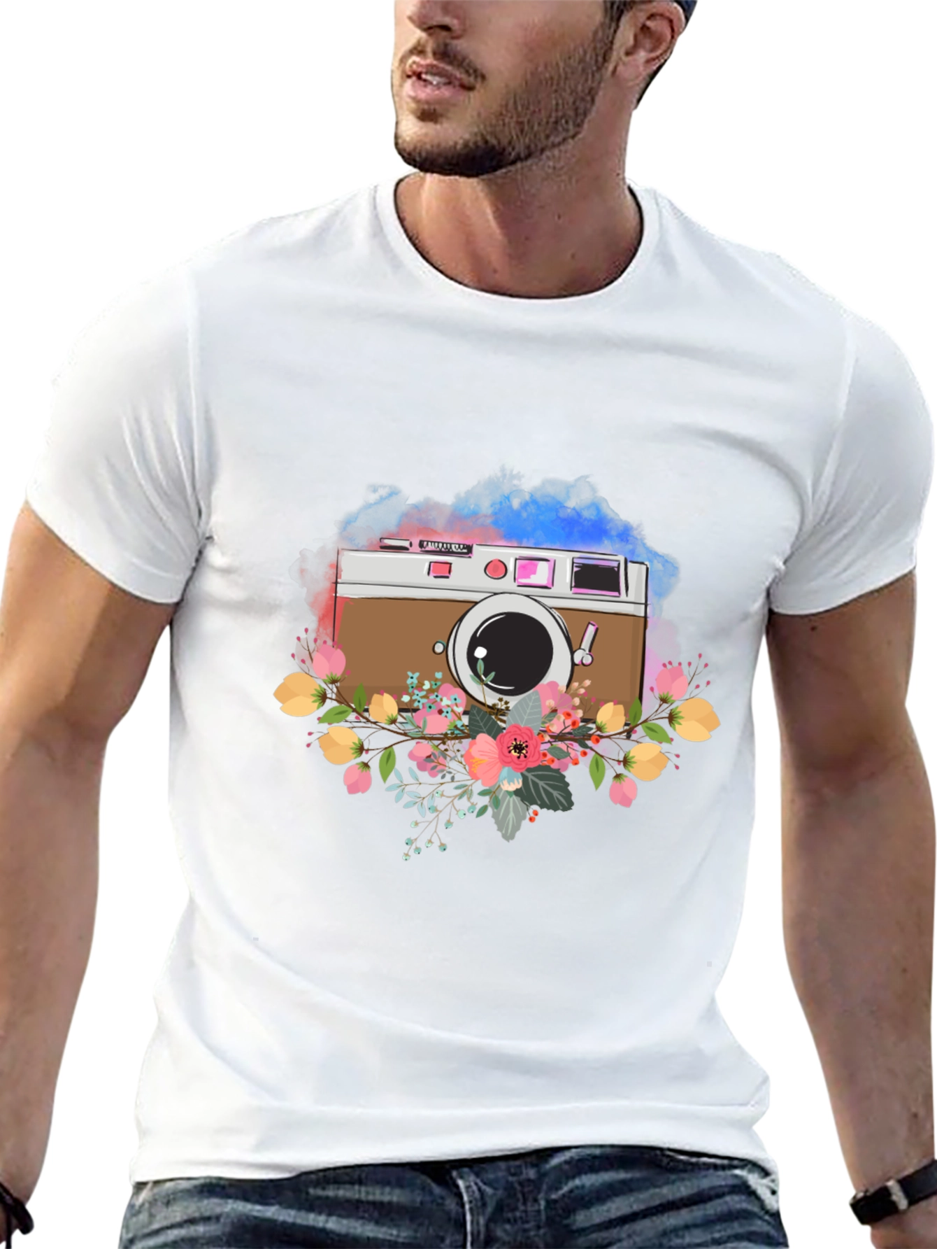 Floral Camera Graphic Tee - Stylish & Unique