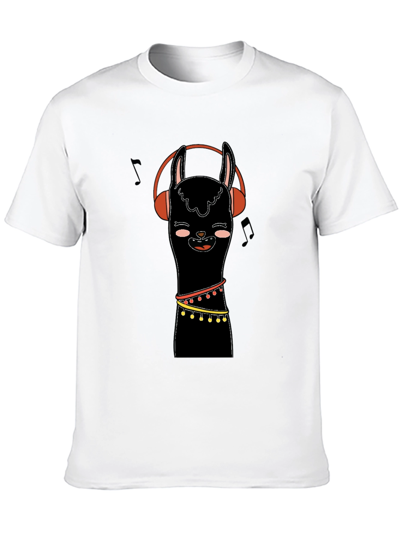 Llama with Headphones Graphic Tee - Black