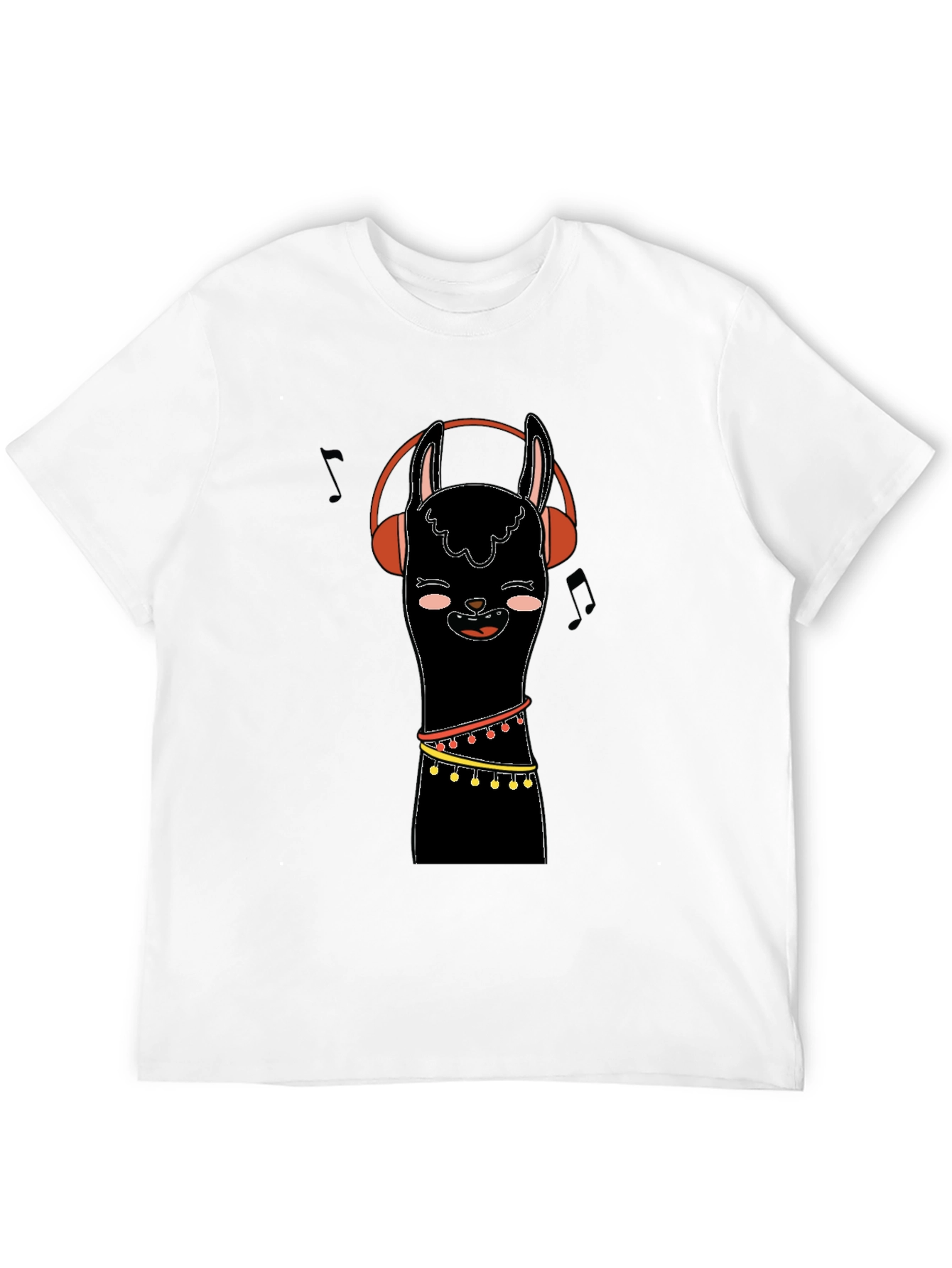Llama with Headphones Graphic Tee - Black