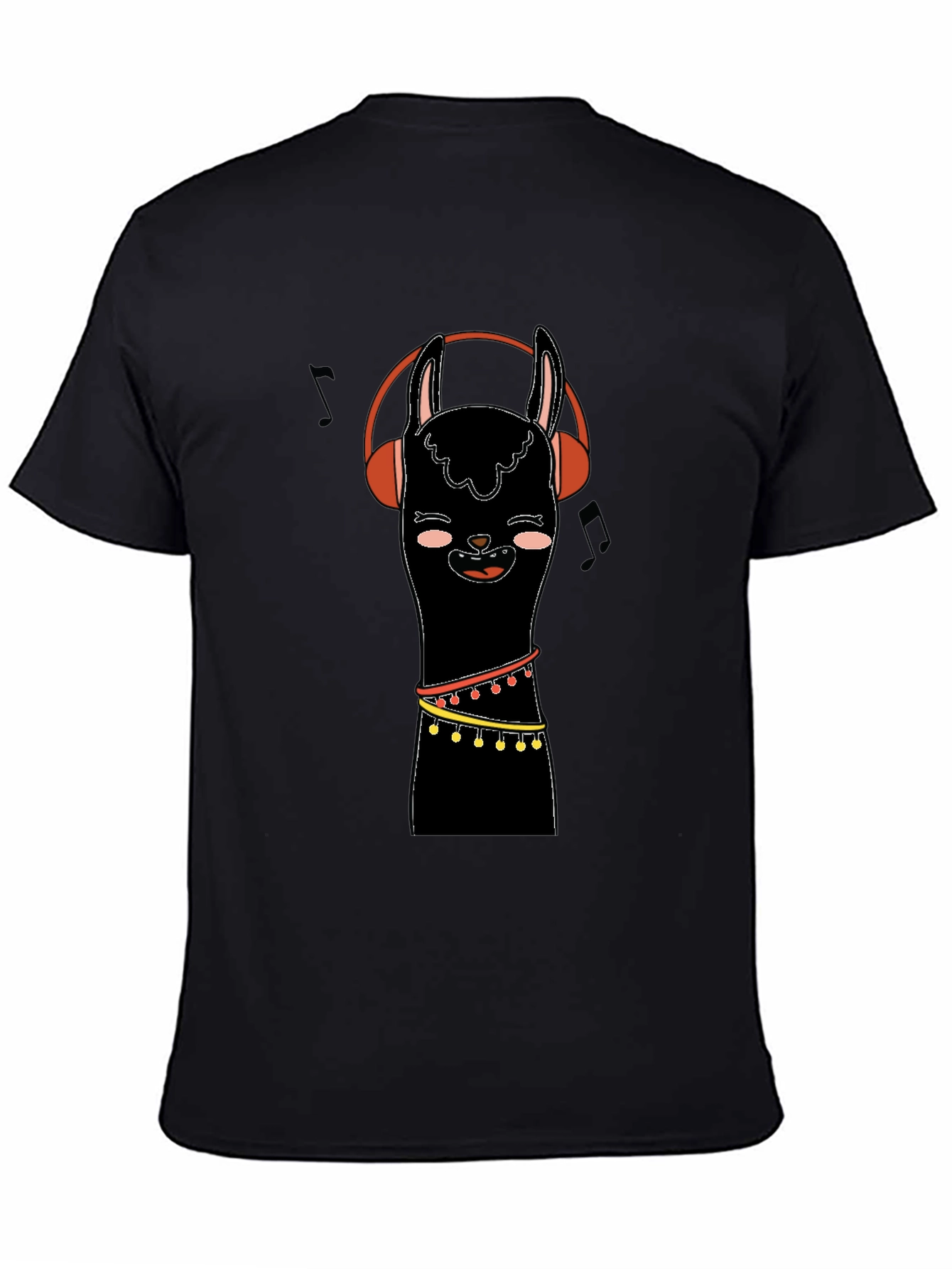 Llama with Headphones Graphic Tee - Black