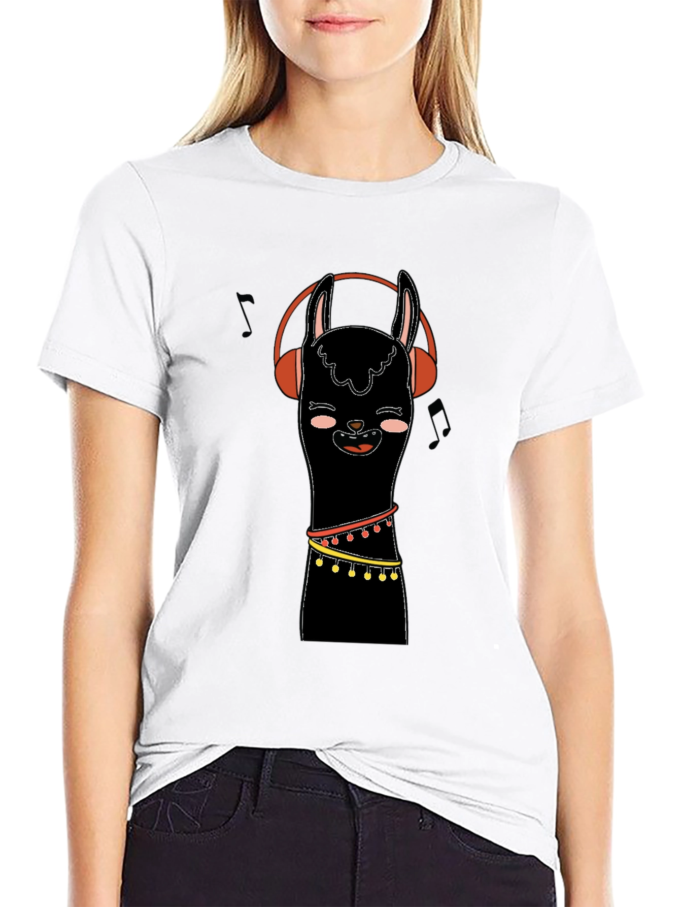 Llama with Headphones Graphic Tee - Black