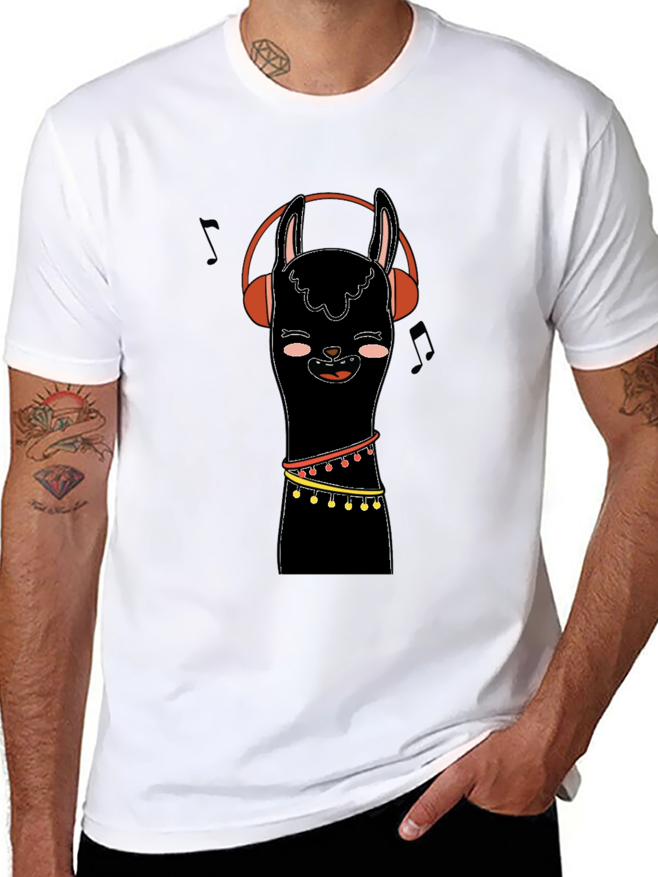 Llama with Headphones Graphic Tee - Black